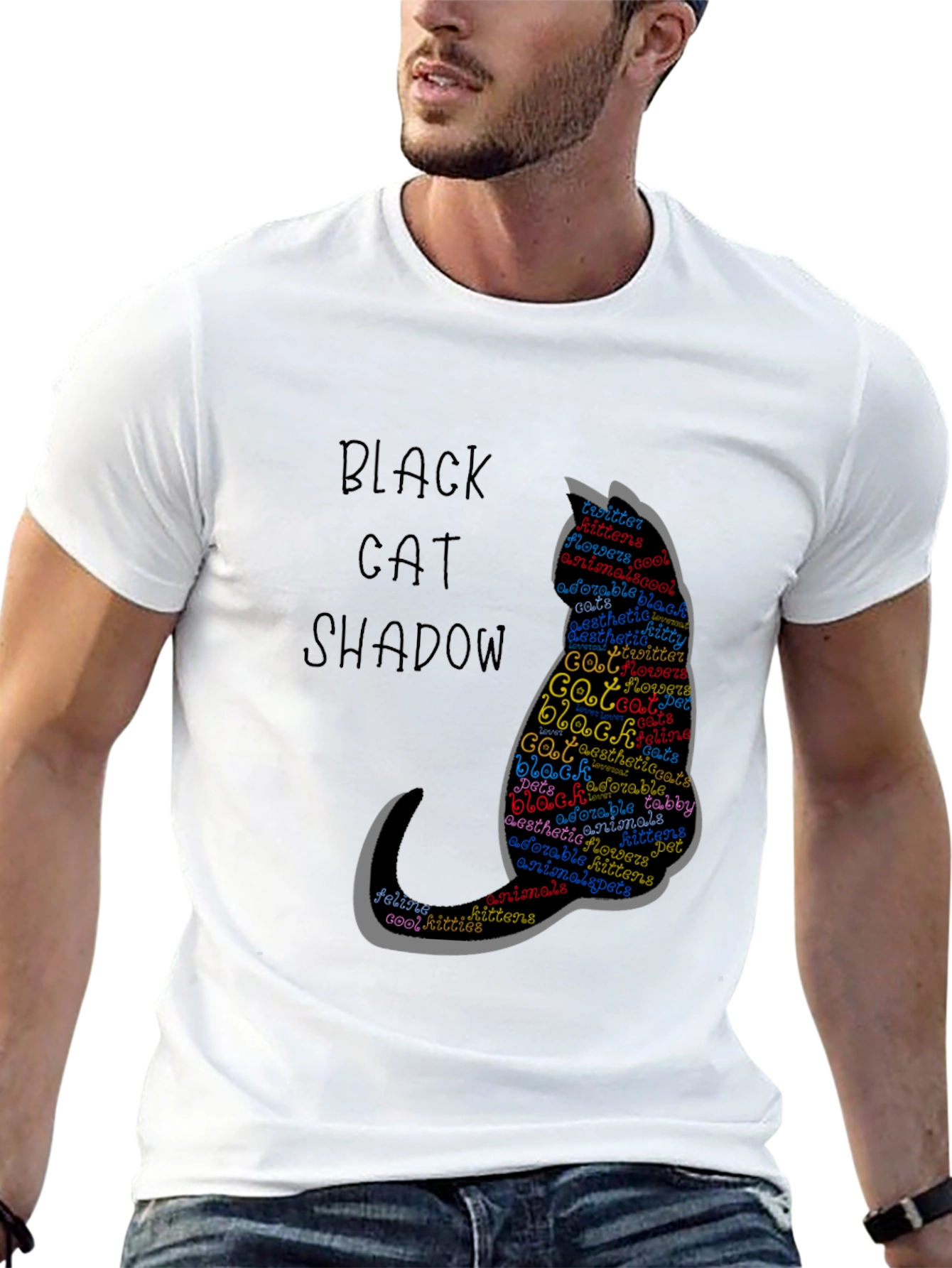 Black Black Cat Shadow Word Art T-Shirt, Pet Lover Gift view 13