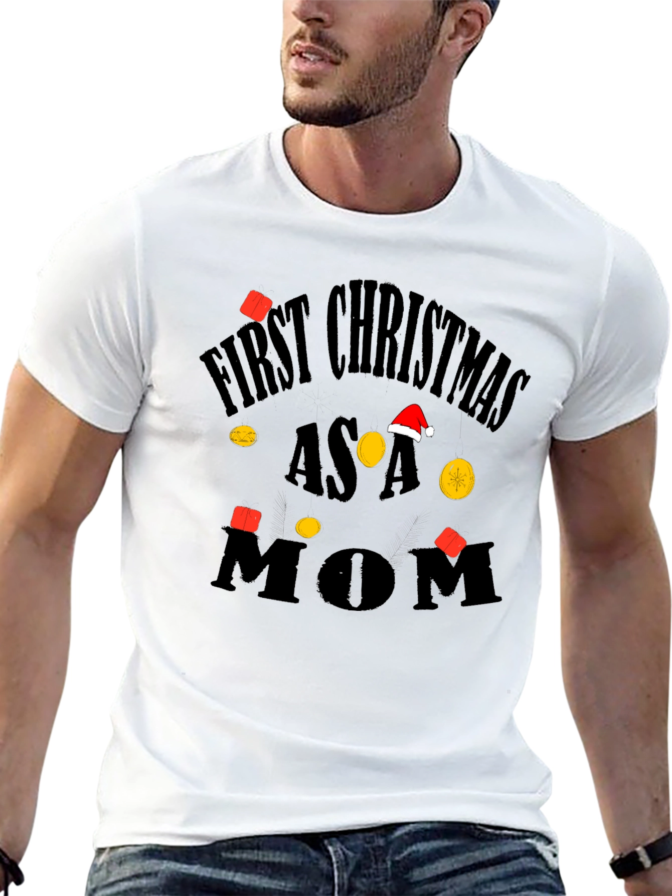 Black First Christmas as a Mom Black T-Shirt view 13