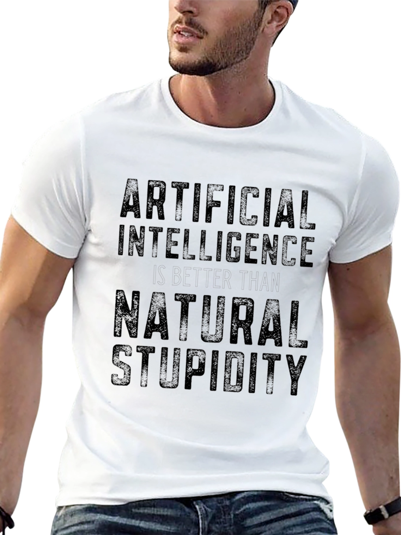 Black Artificial Intelligence Natural Stupidity Slogan T-Shirt view 13