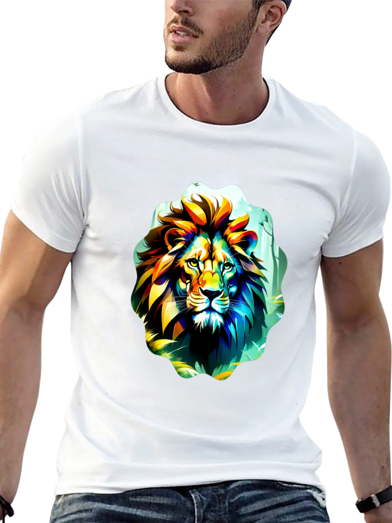 Black Vibrant Lion Graphic Tee - Black Cotton T-Shirt view 13