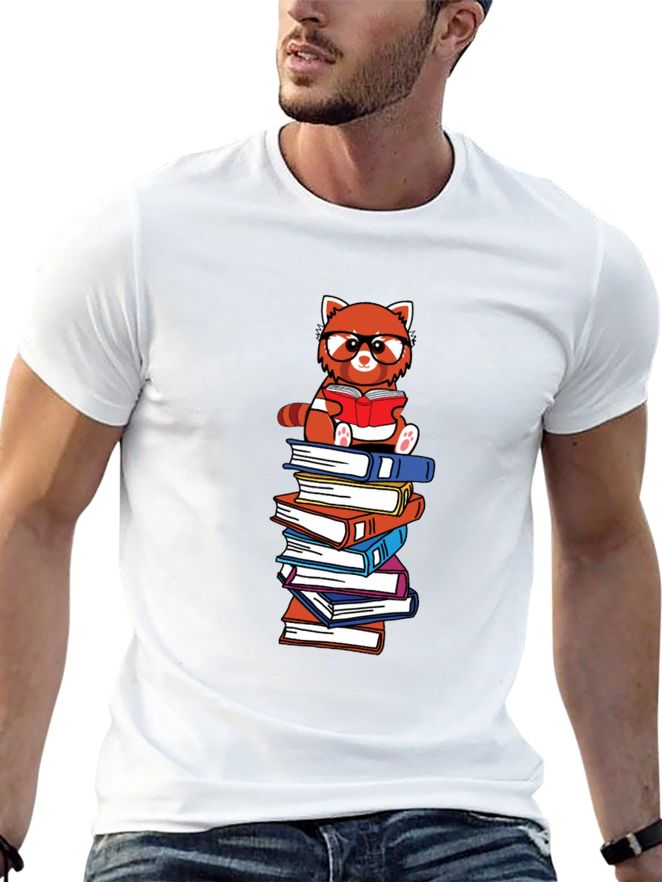 Black Red Panda Reader Graphic Tee - Book Lover T-Shirt view 13