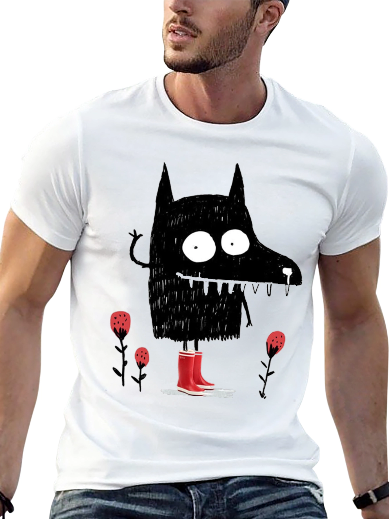 Black Wolf Rain Boot T-Shirt view 13