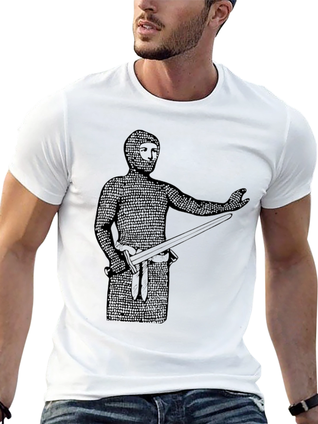 Black Medieval Knight T-Shirt - Chainmail Graphic Tee view 13