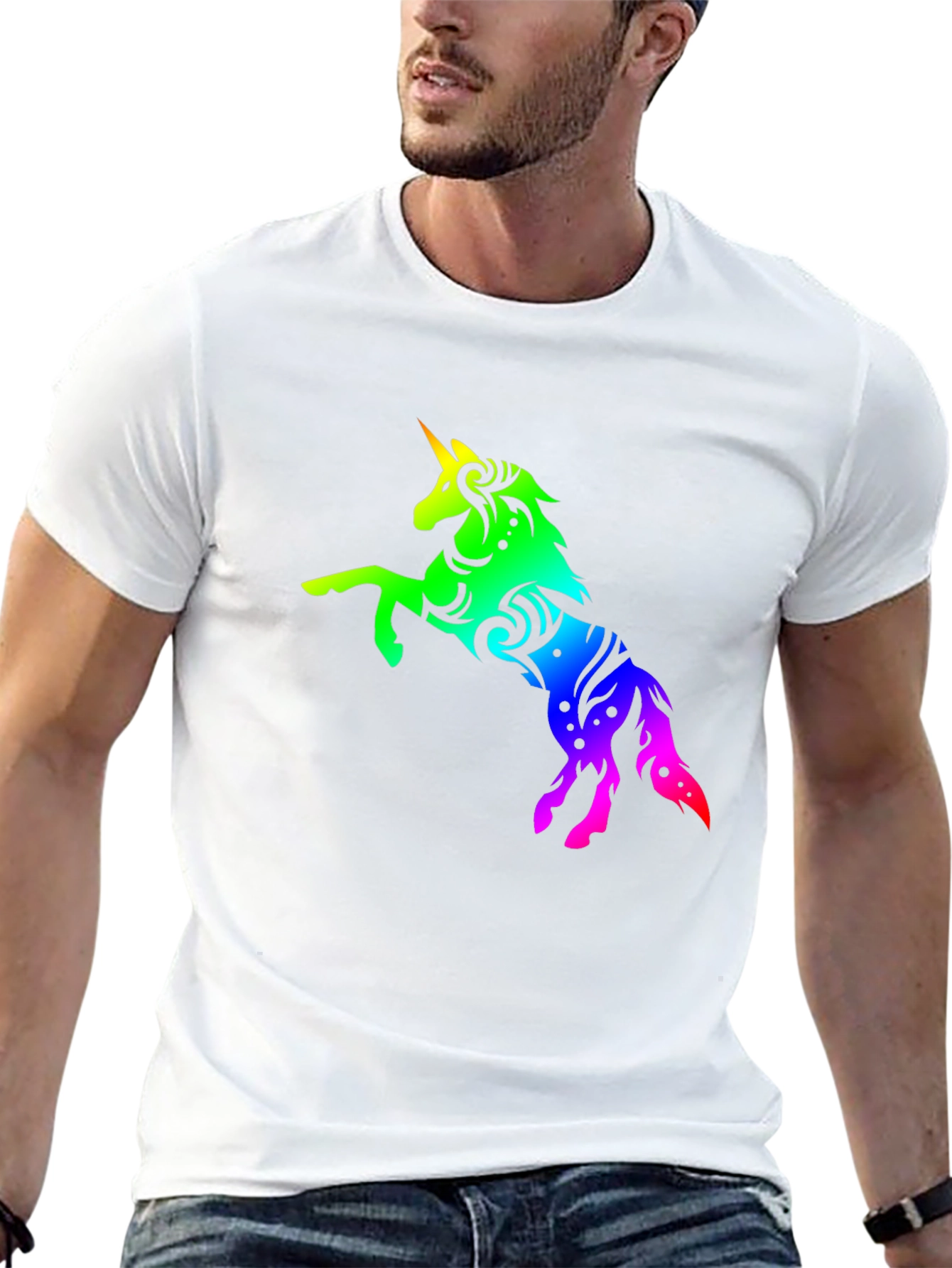 Black Rainbow Unicorn Graphic Tee - Stylish Black T-Shirt view 13