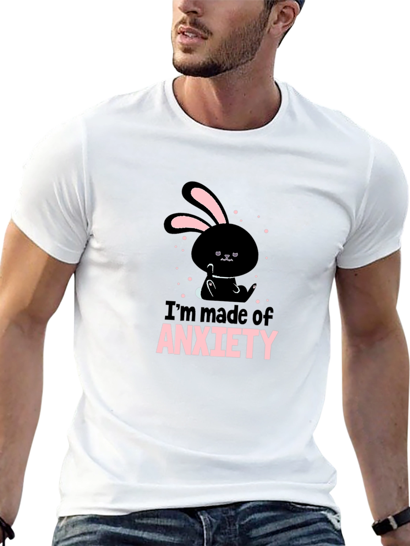 Black Anxiety Bunny Black T-Shirt - Soft Cotton Blend view 13