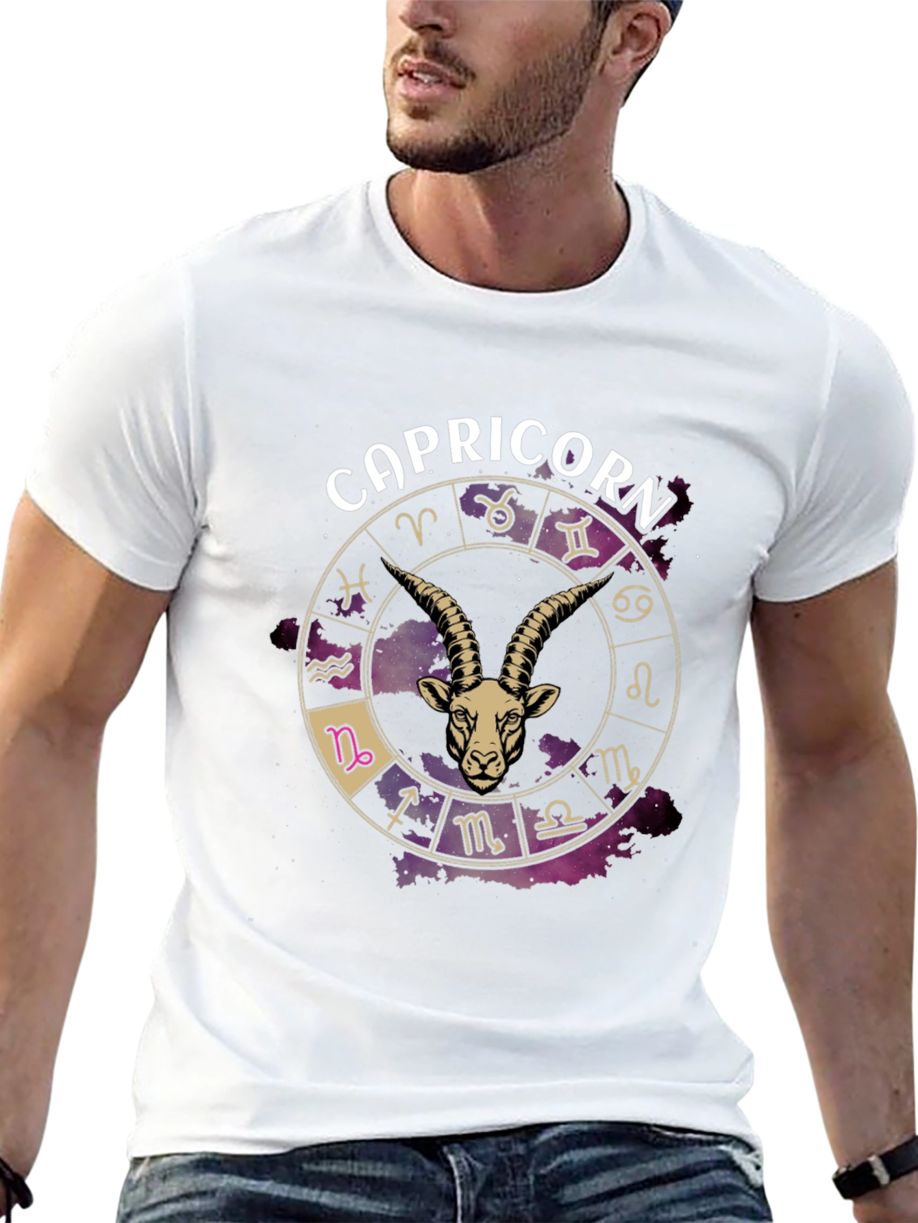 Black Capricorn Zodiac Graphic T-Shirt - Black view 13