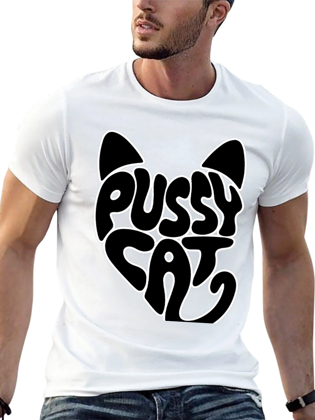 Black Pussy Cat Graphic Print Black T-Shirt view 13