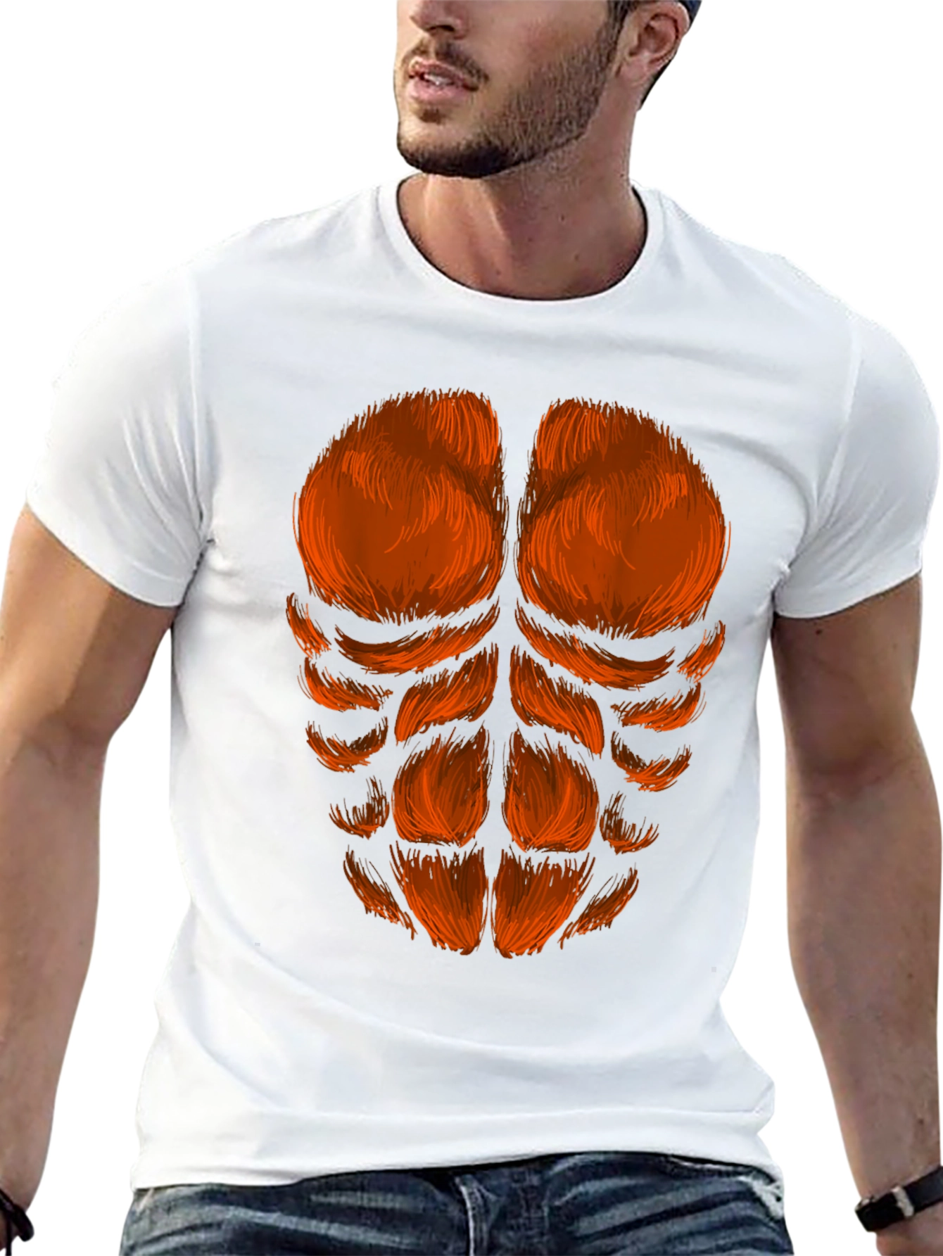 Black Funny Hairy Chest Abs T-Shirt - Black view 13