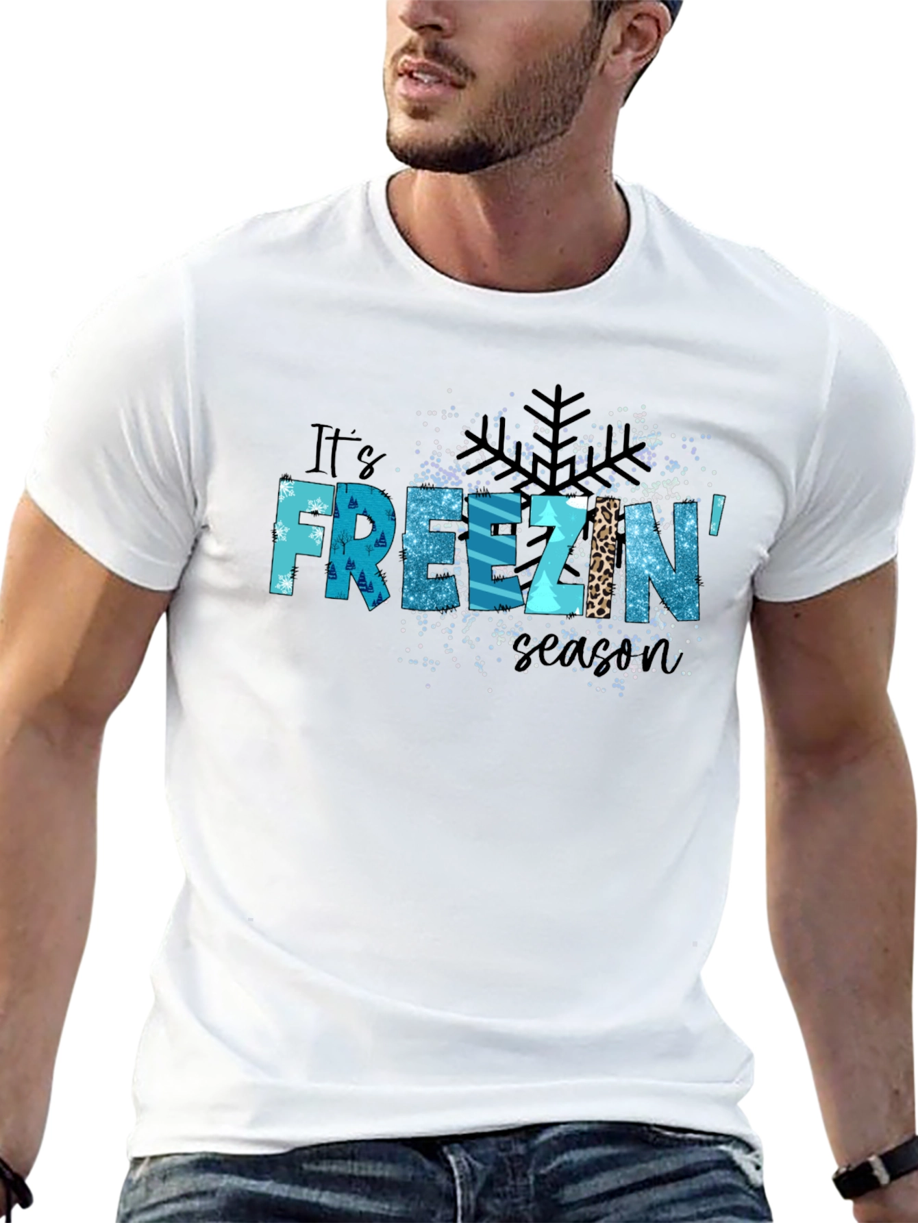 Black It's Freezin' Season Black Graphic T-Shirt view 13