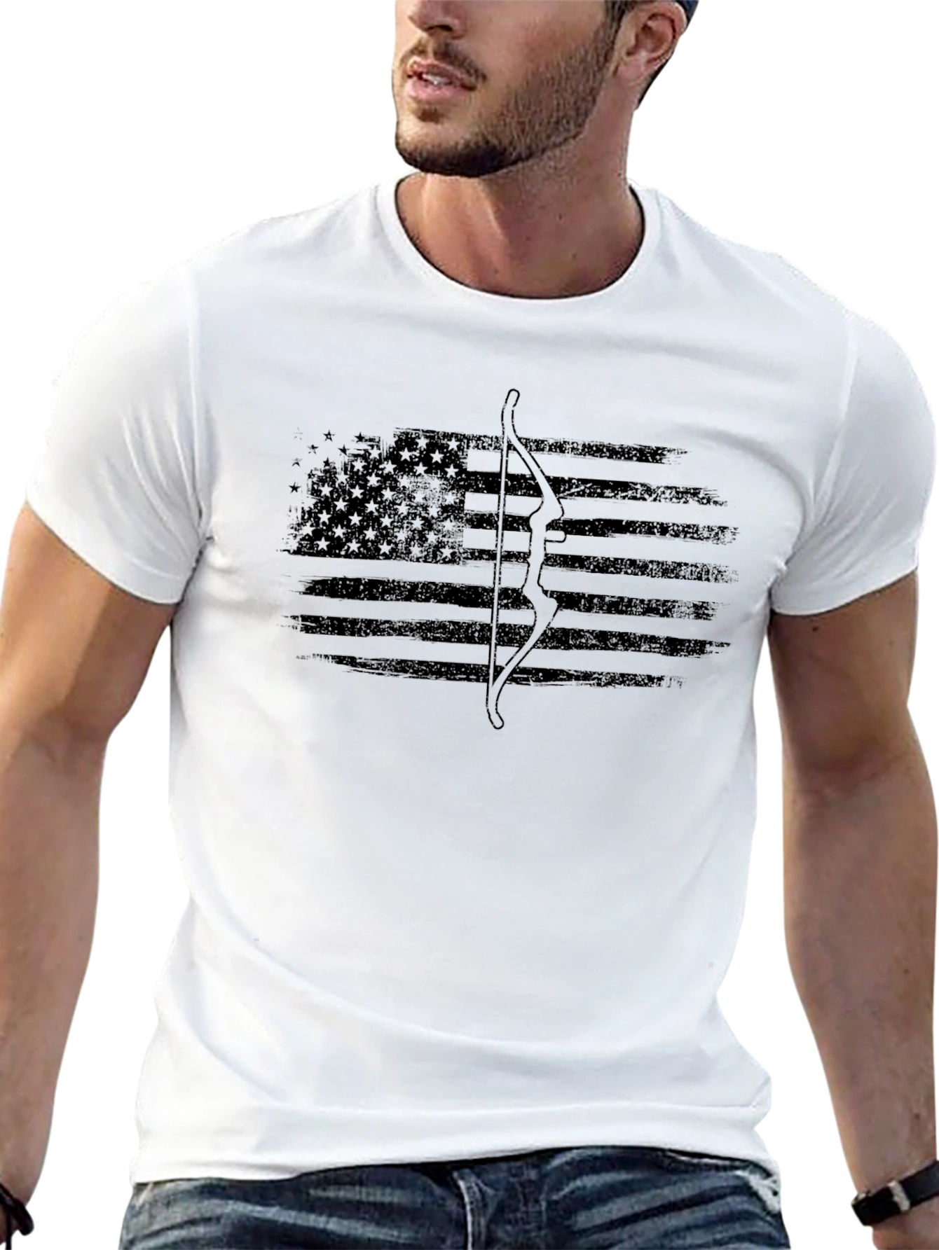 Black American Flag Bow Hunter Graphic Tee view 13