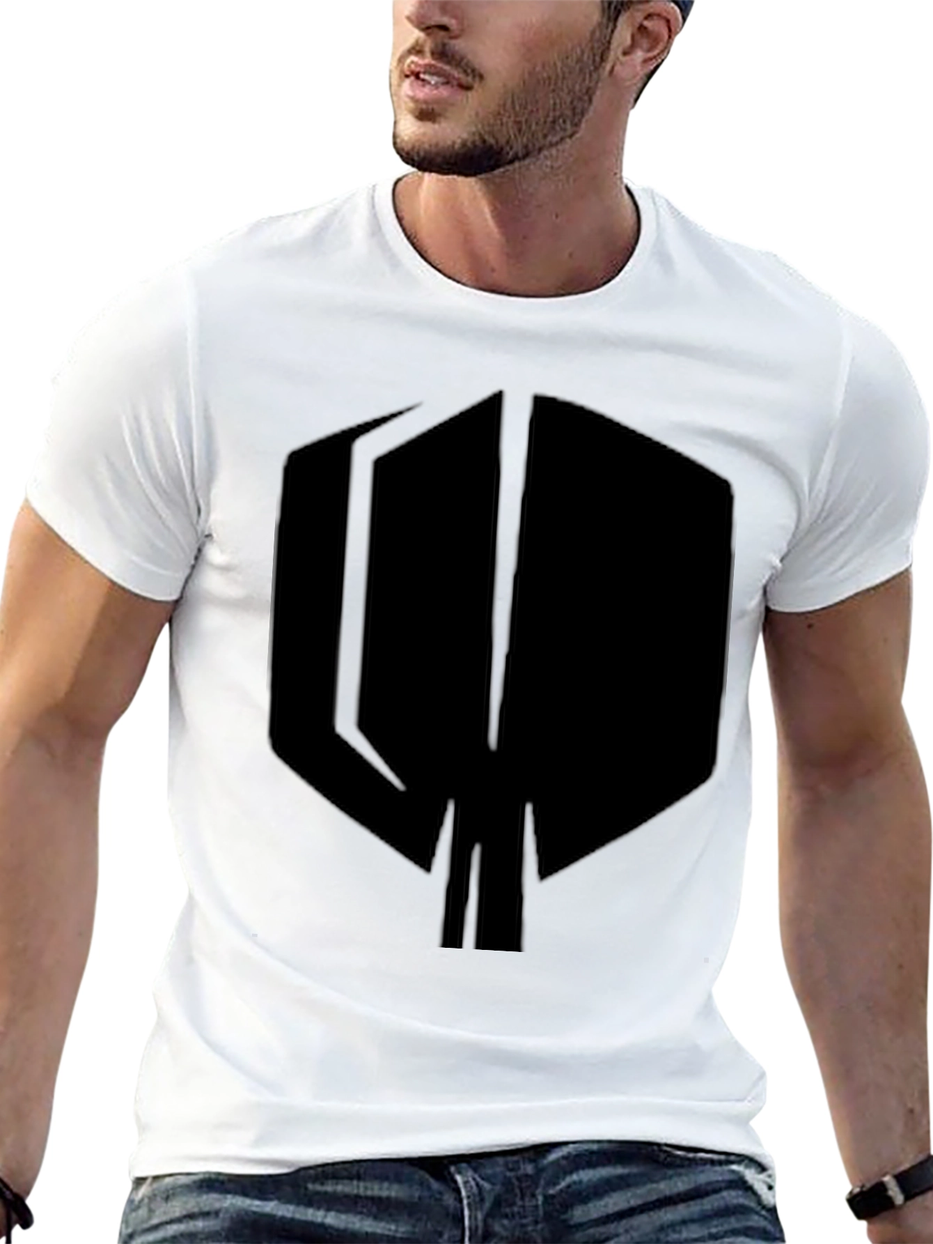 Black Black T-Shirt with Abstract Geometric Spade Design view 13