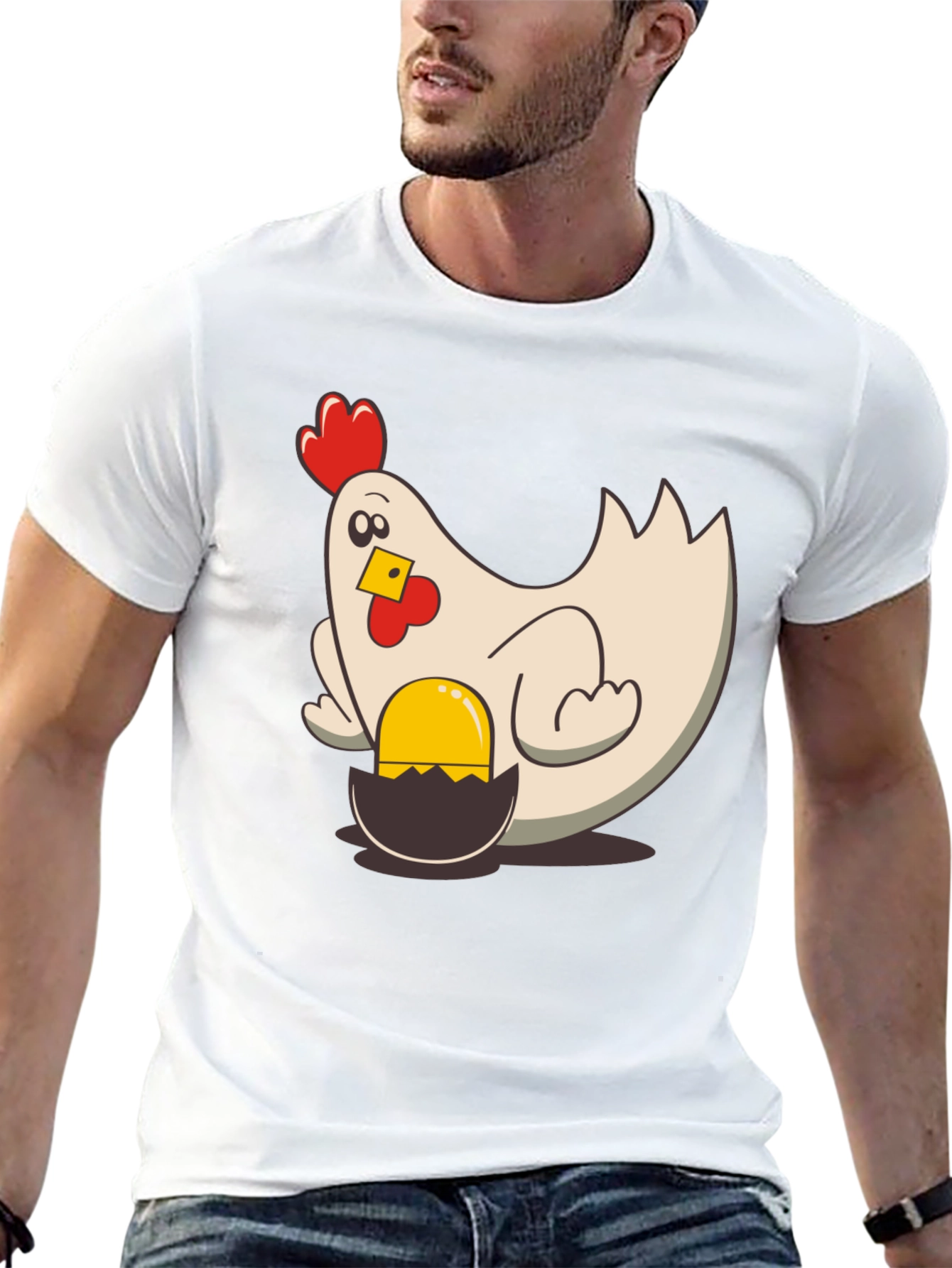 Black Funny Chicken and Egg Cartoon T-Shirt view 13