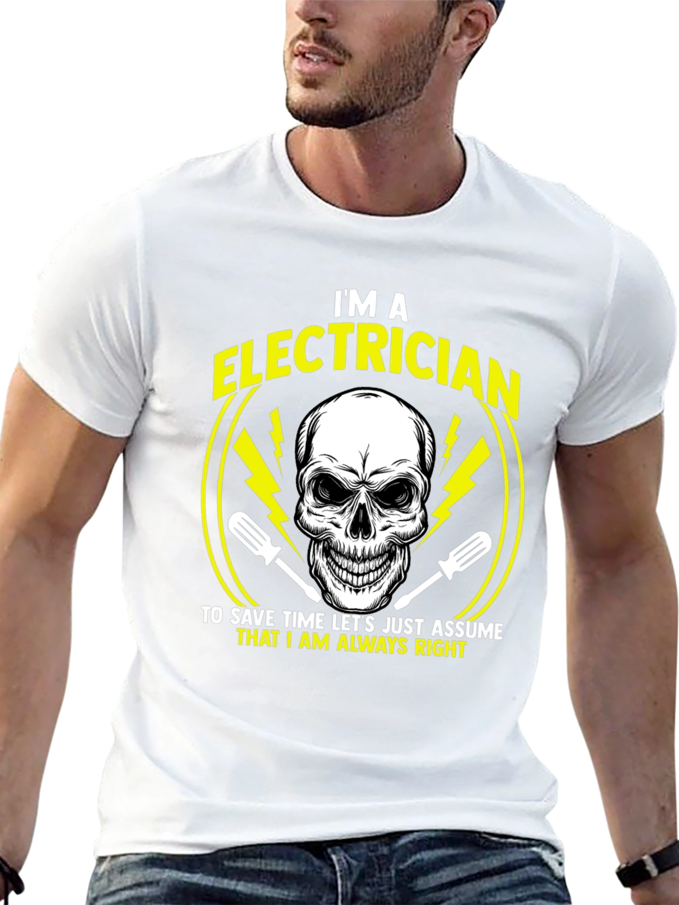 Black Electrician Skull Graphic T-Shirt - Always Right Funny Tee view 13