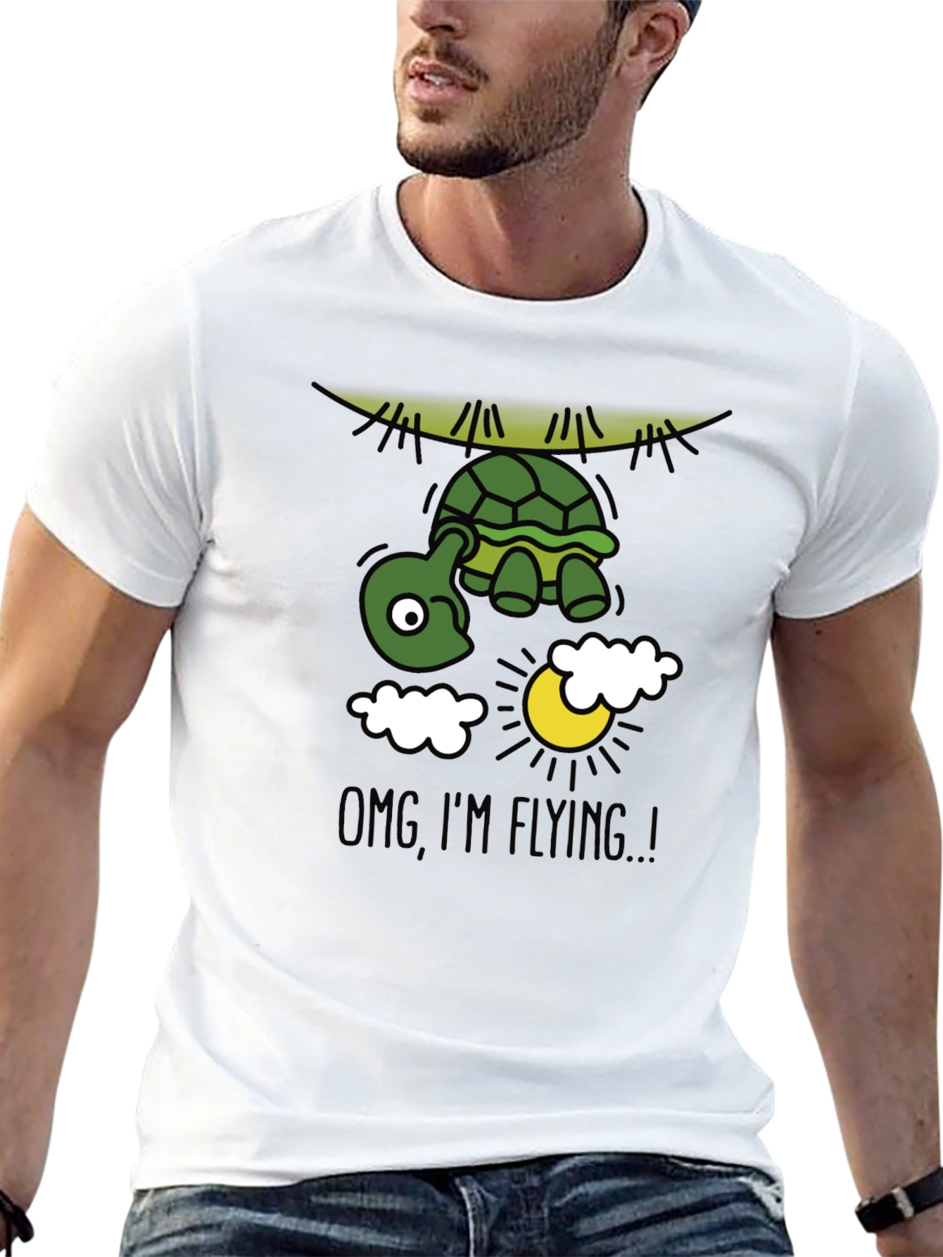 Black Funny Flying Turtle Graphic Tee view 13