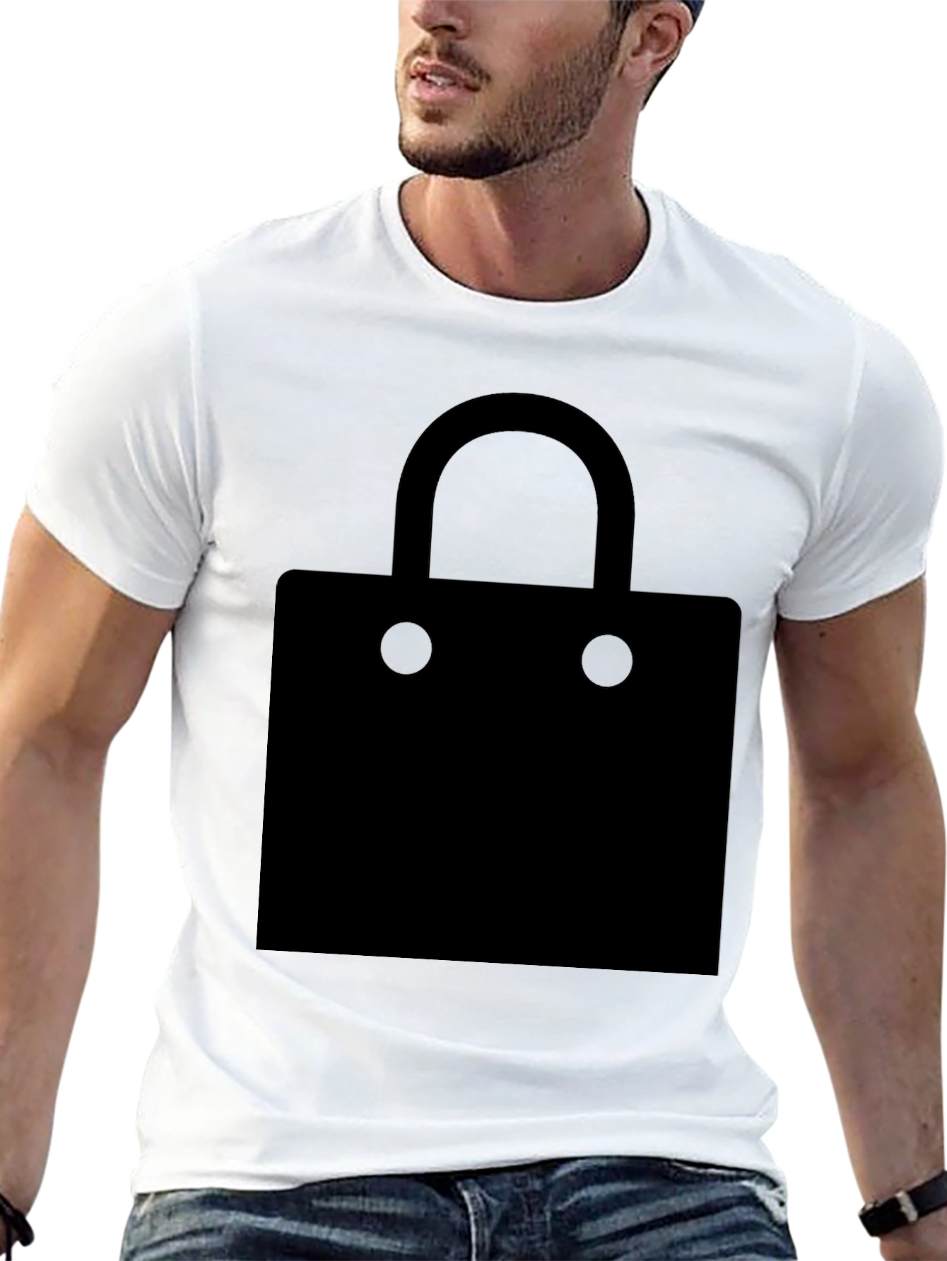 Black Men's Black T-Shirt with Shopping Bag Graphic view 13