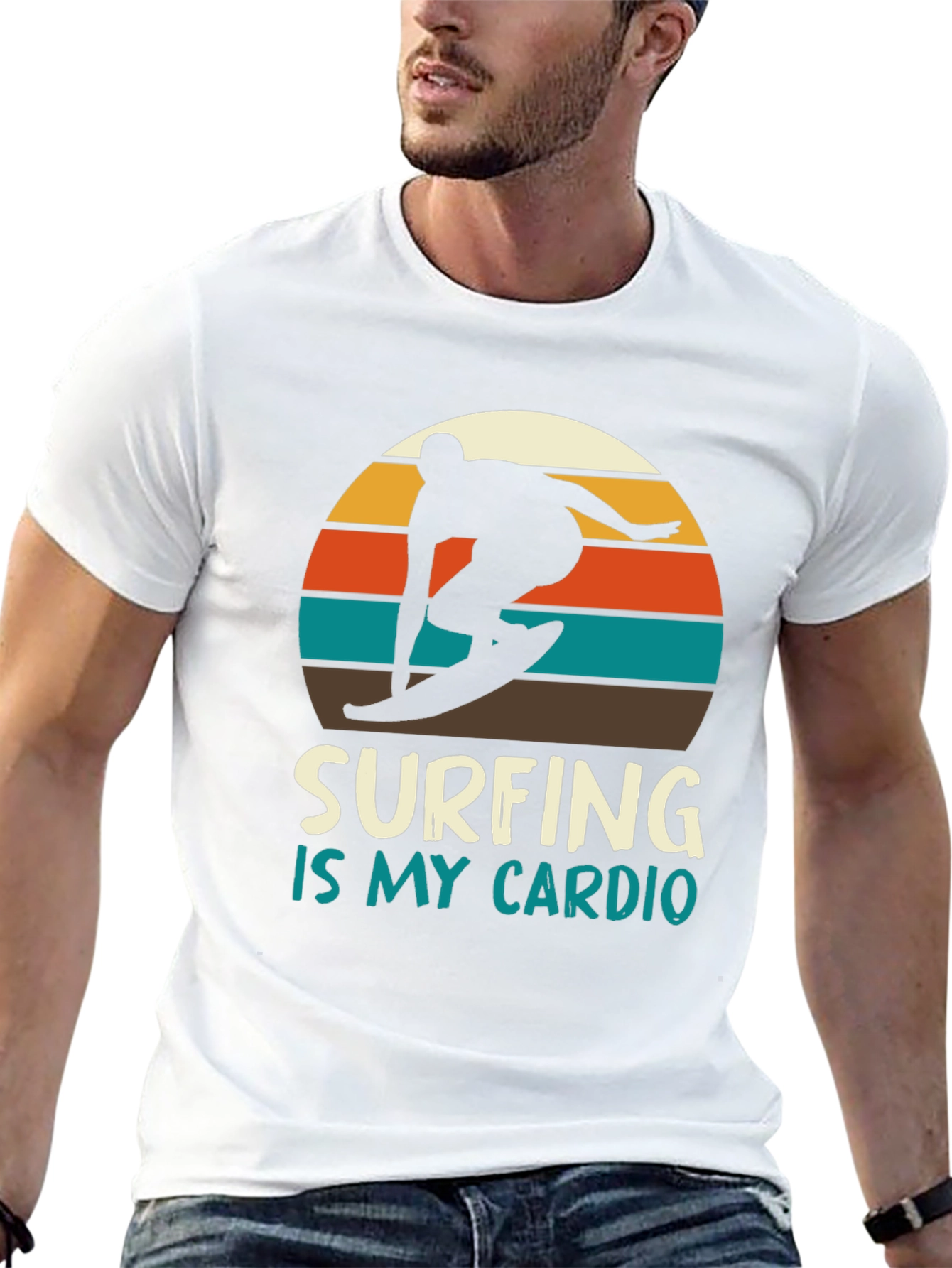 Black Surfing is My Cardio T-Shirt - Retro Sunset Design view 13
