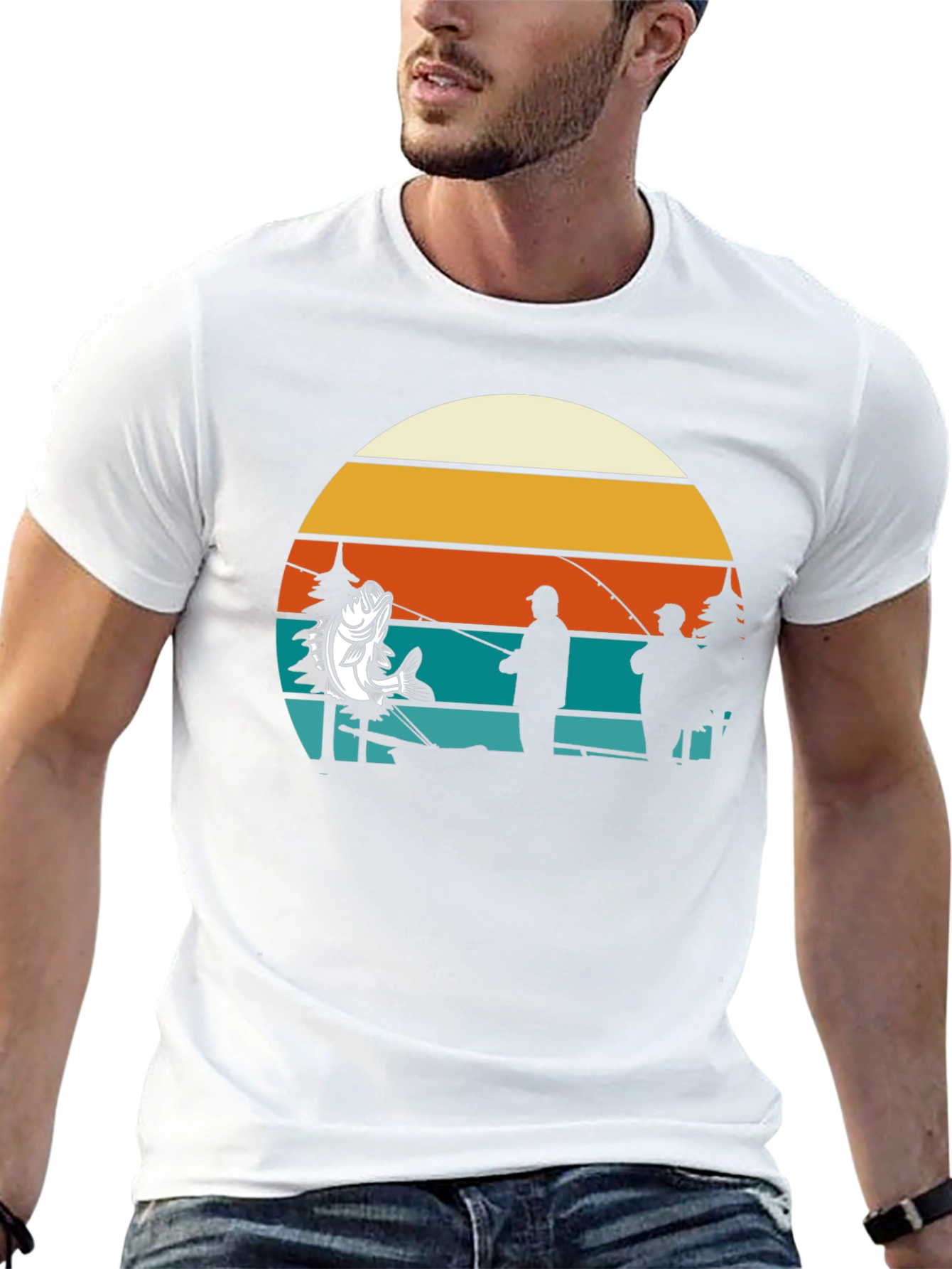 Black Fishing Retro Sunset T-Shirt view 13