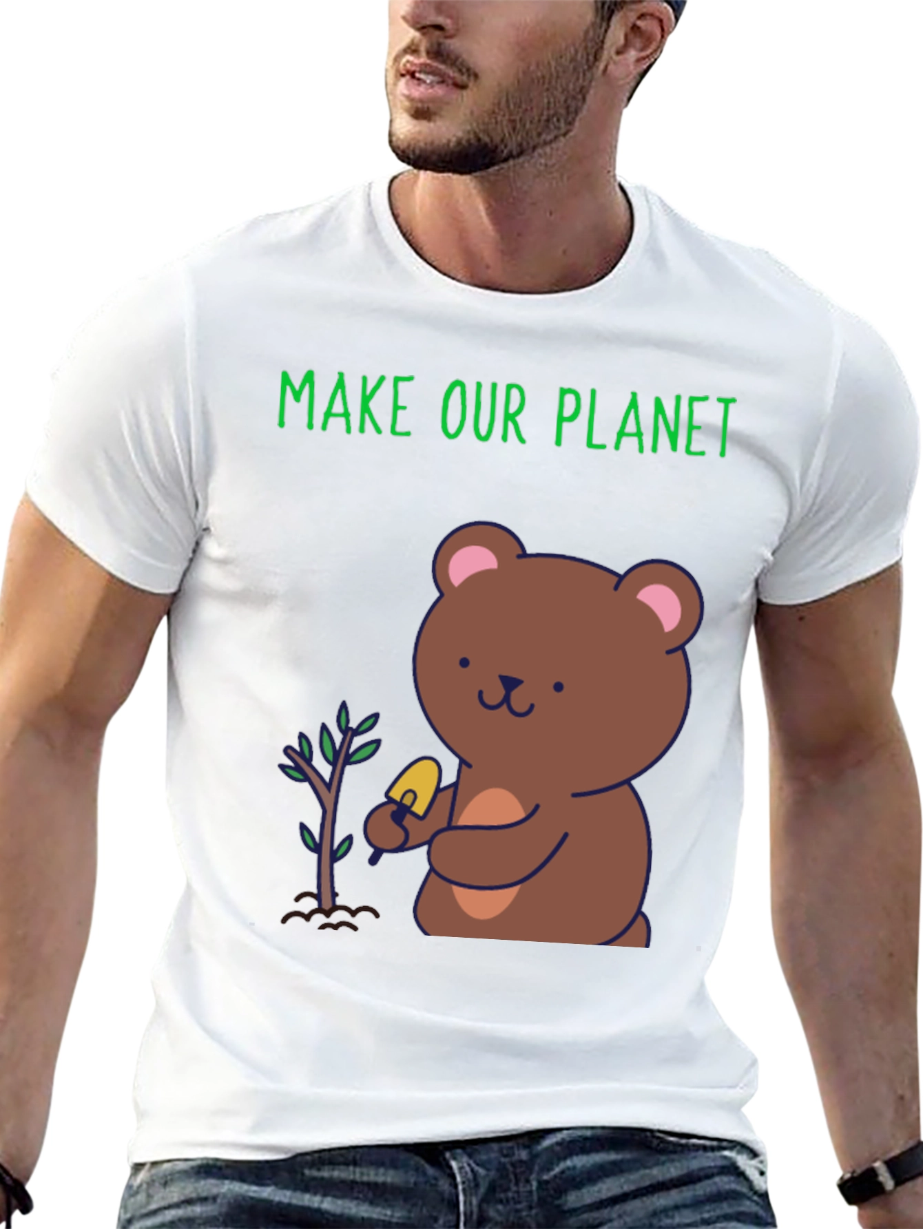 Black Plant a Tree Bear Graphic Tee - Make Our Planet view 13