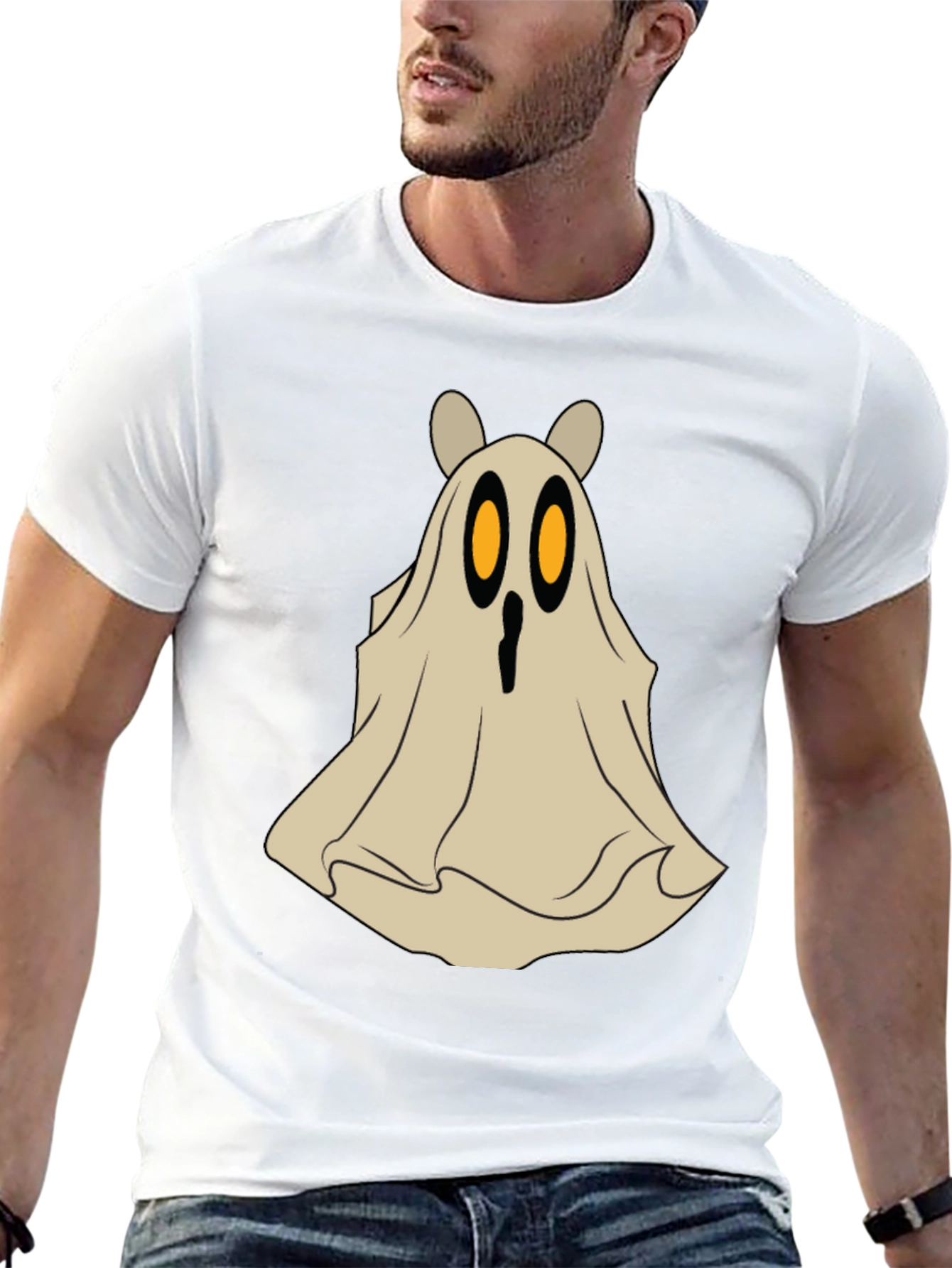 Black Spooky Cute Bear Ghost Halloween T-Shirt view 13