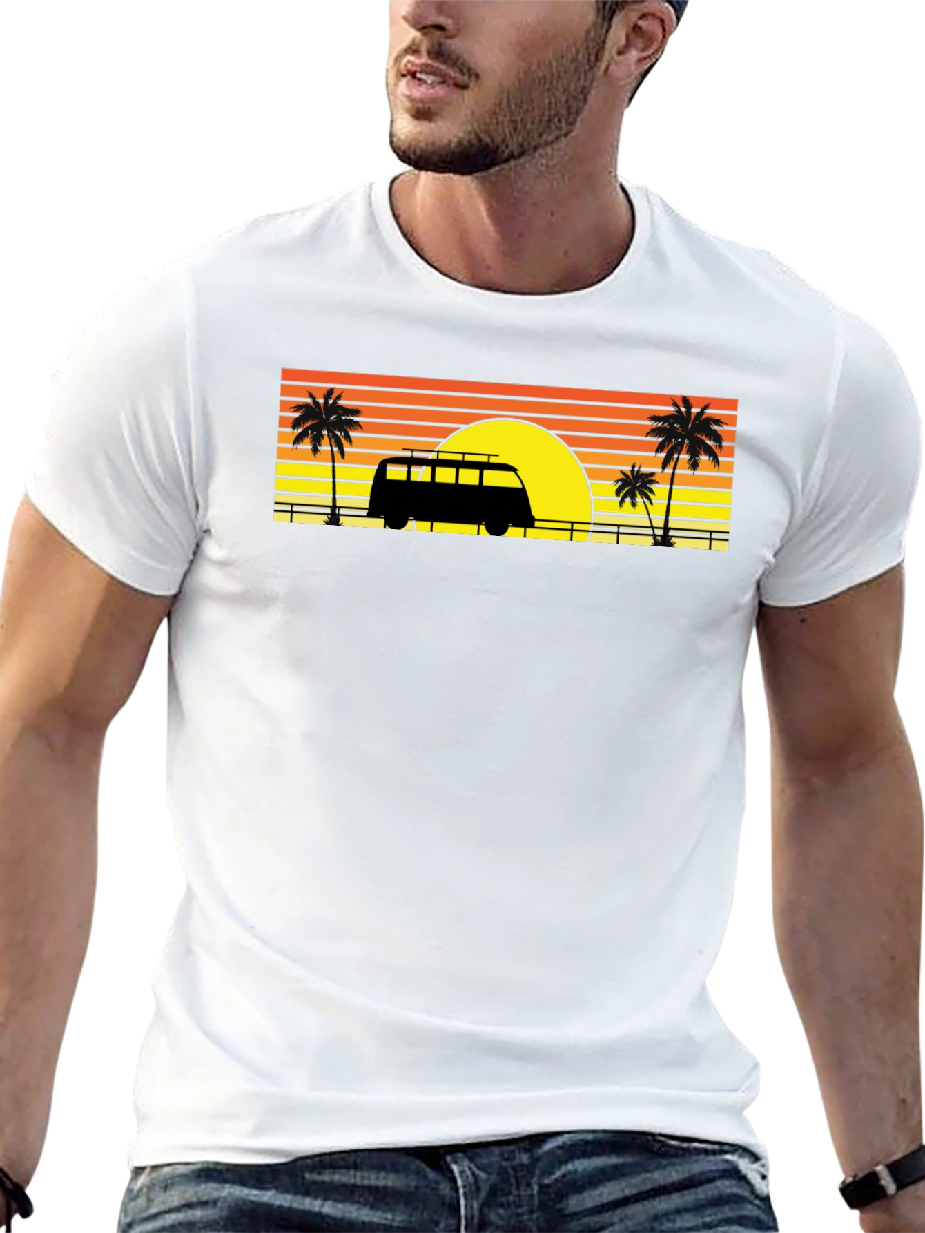 Black Sunset Van Palm Tee - Retro Beach Vibes view 13