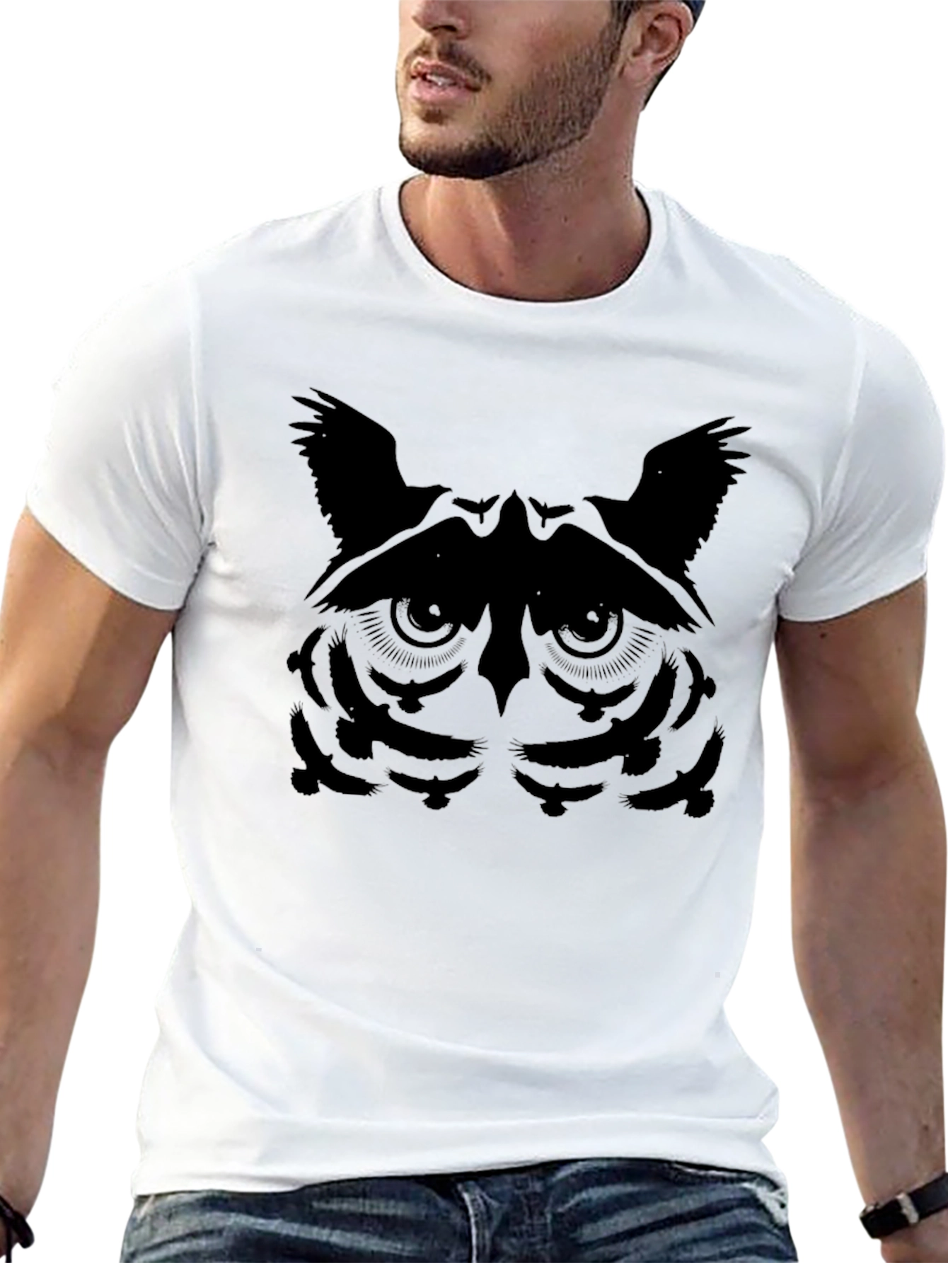 Black Owl Face Graphic Tee - Stylish Men's T-Shirt view 13