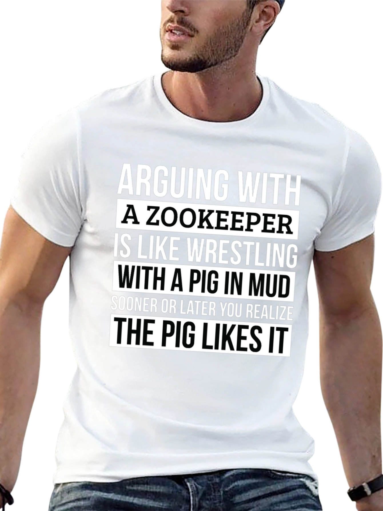 Black Zookeeper Pig Mud Wrestling Slogan T-Shirt view 13