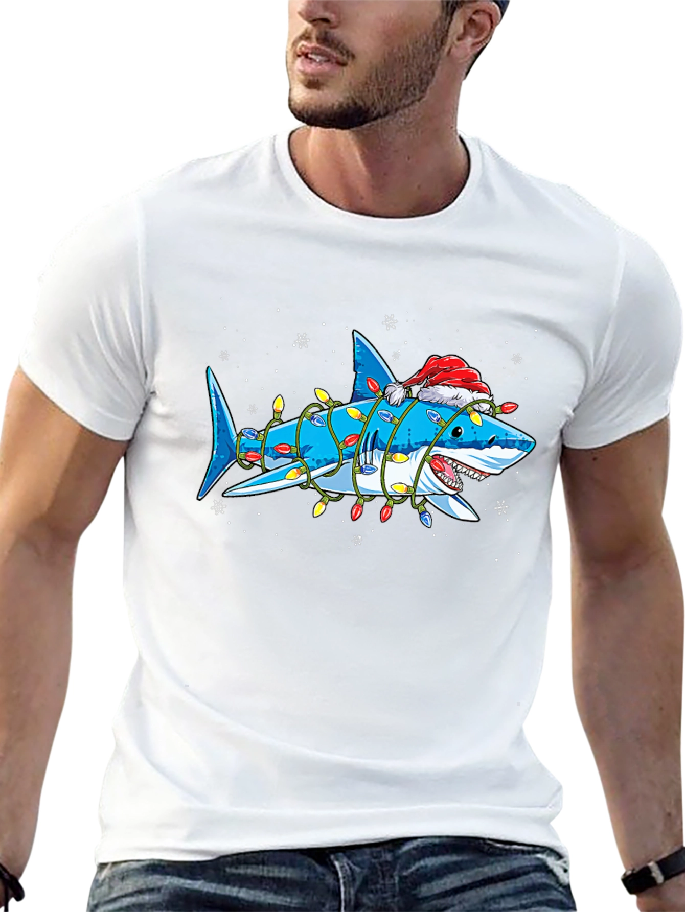 Christmas Shark T-Shirt with Holiday Lights - 13