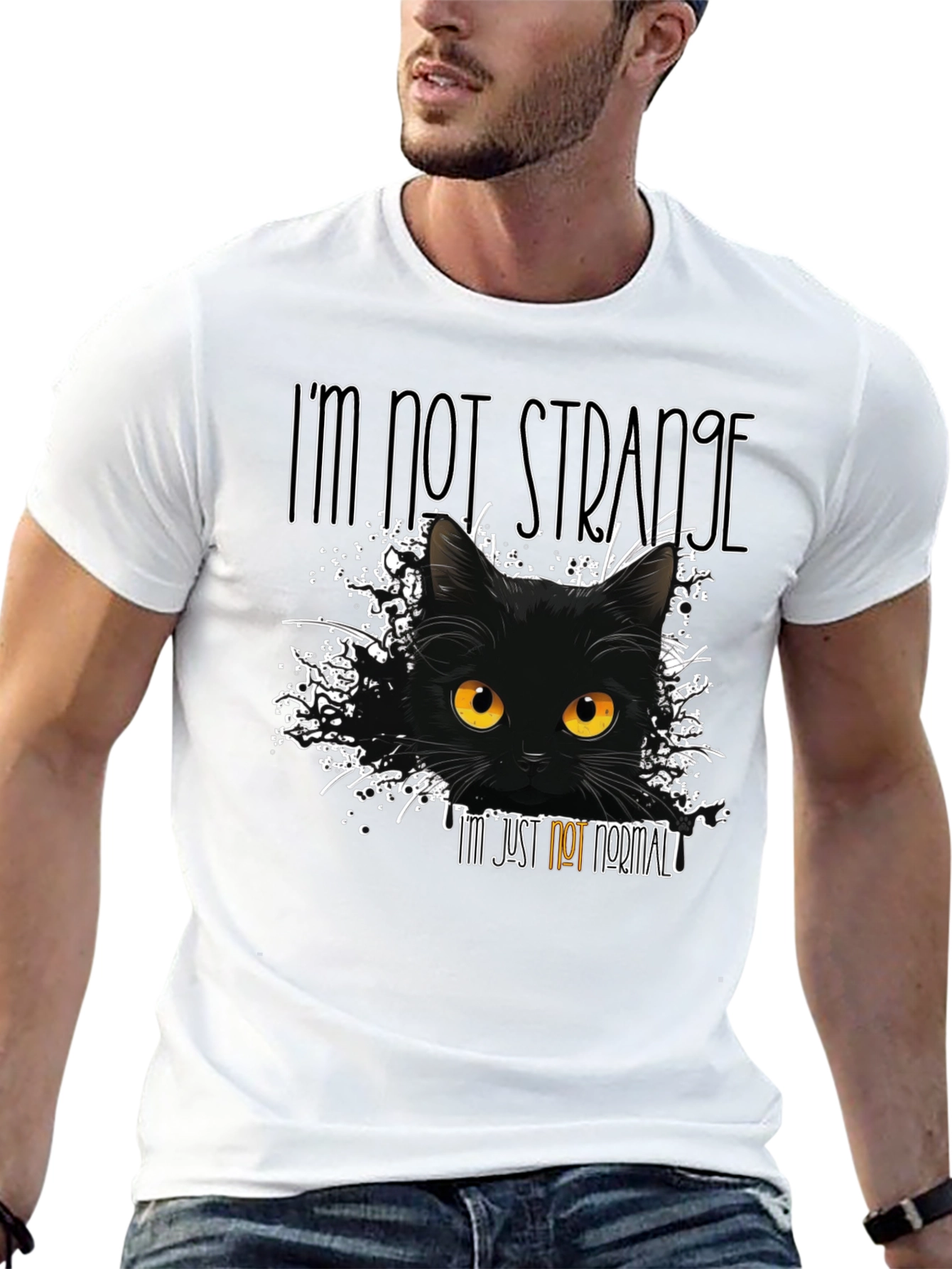 Black I'm Not Strange Cat T-Shirt view 13