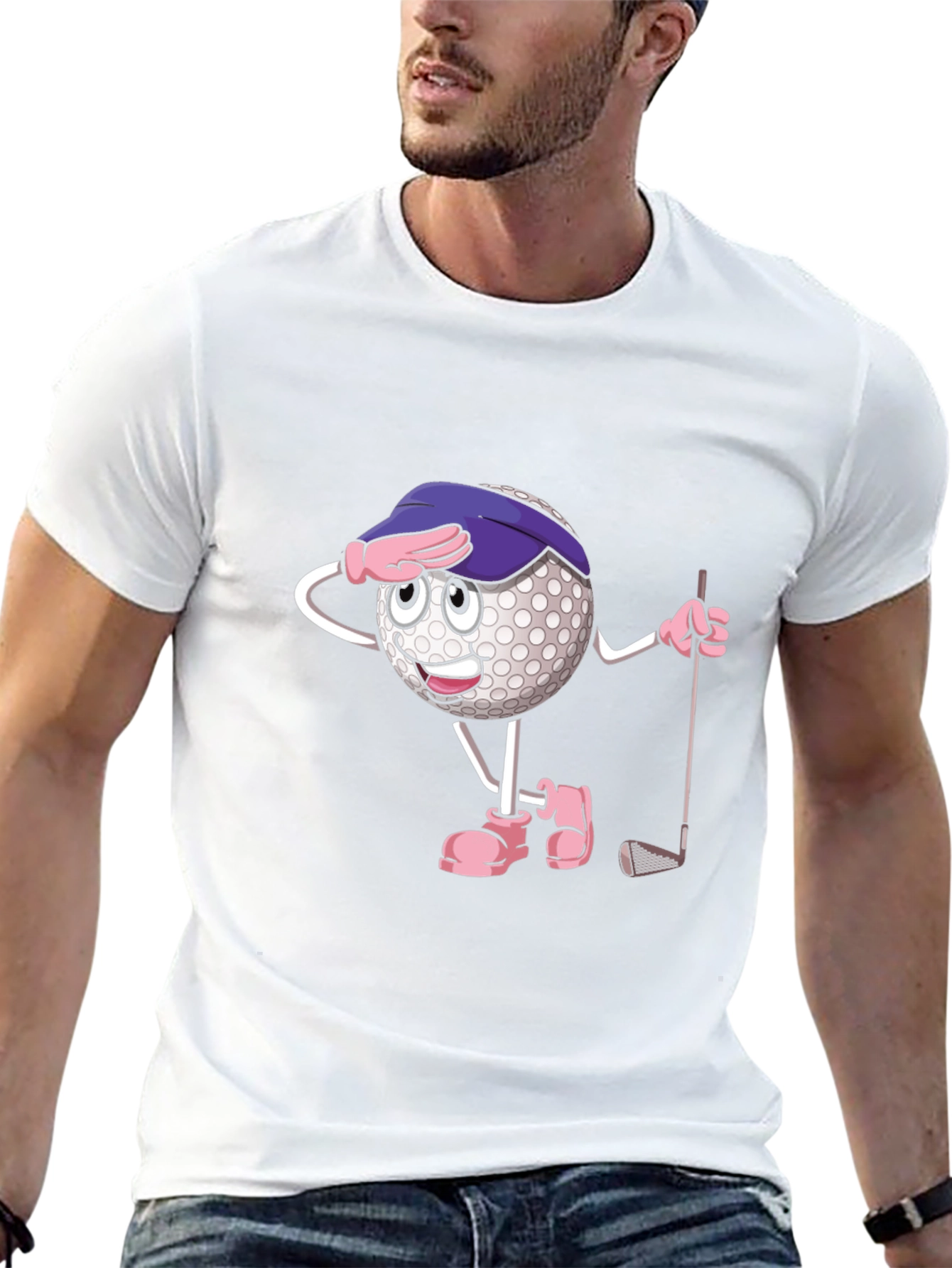 Black Funny Golf Ball Cartoon T-Shirt view 13