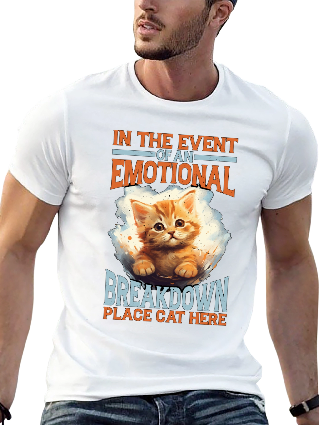 Black Emotional Breakdown Cat T-Shirt view 13