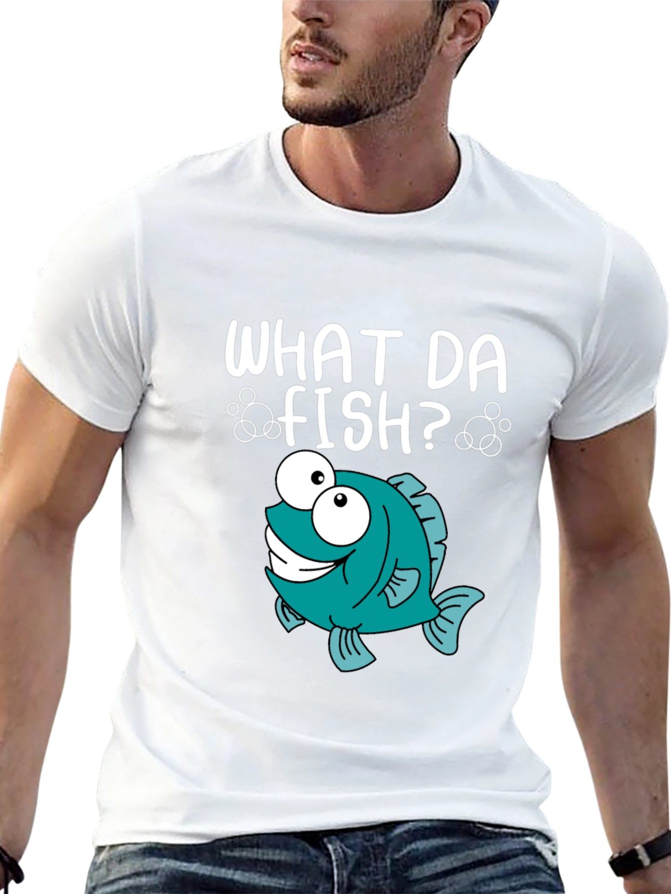 Black What Da Fish? Graphic T-Shirt - Funny Cartoon Fish Tee view 13