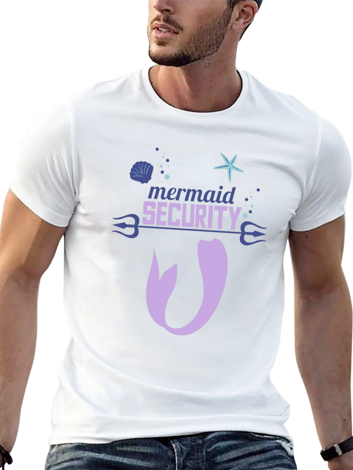 Black Mermaid Security Tee - Funny Graphic Novelty T-Shirt view 13
