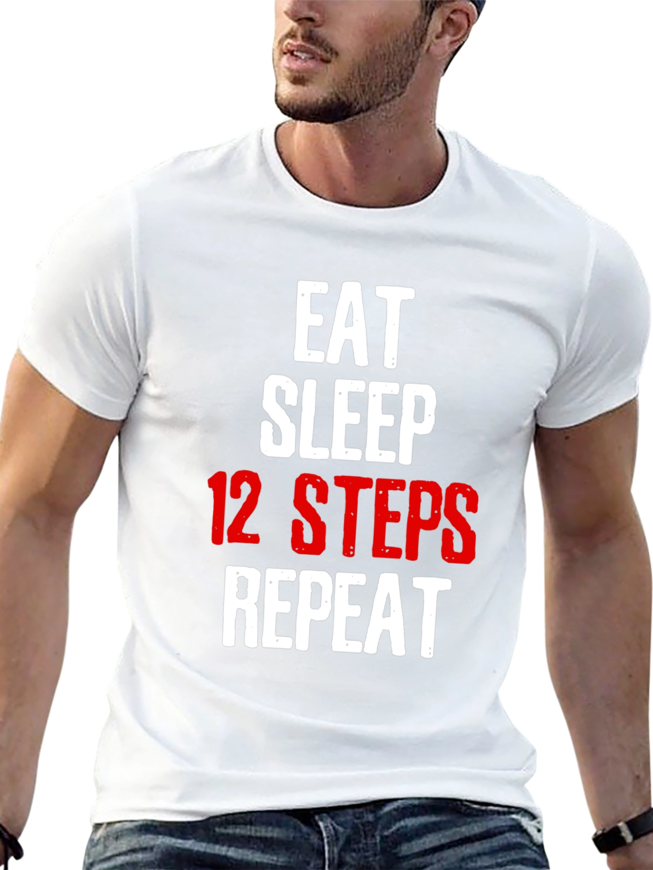 Black Eat Sleep 12 Steps Repeat Black T-Shirt view 13