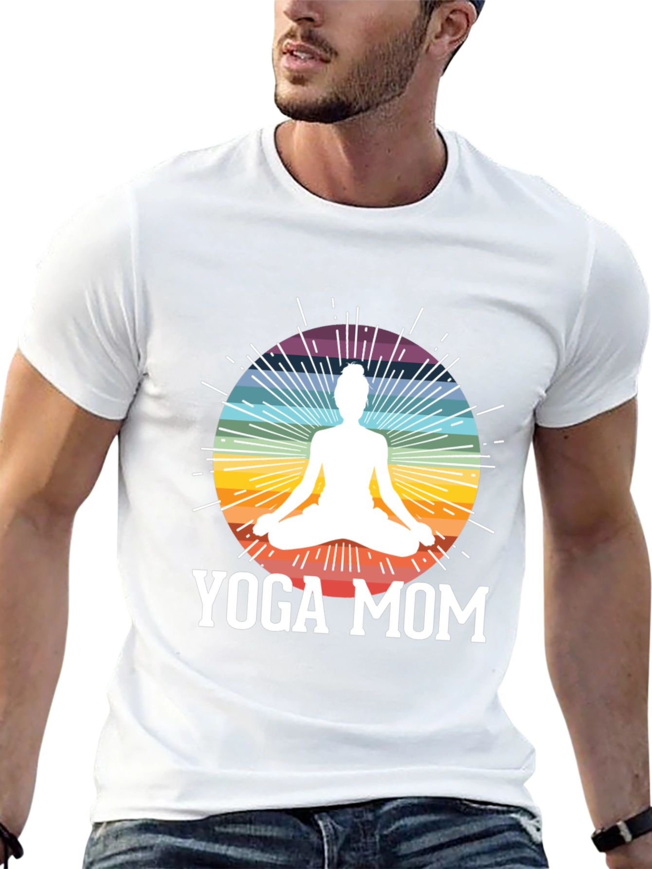 Black Yoga Mom Black T-Shirt - Meditation Rainbow Design view 13