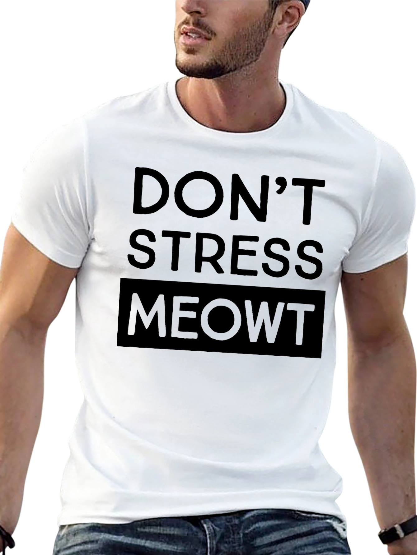 Black Don't Stress Meowt Black Graphic T-Shirt view 13