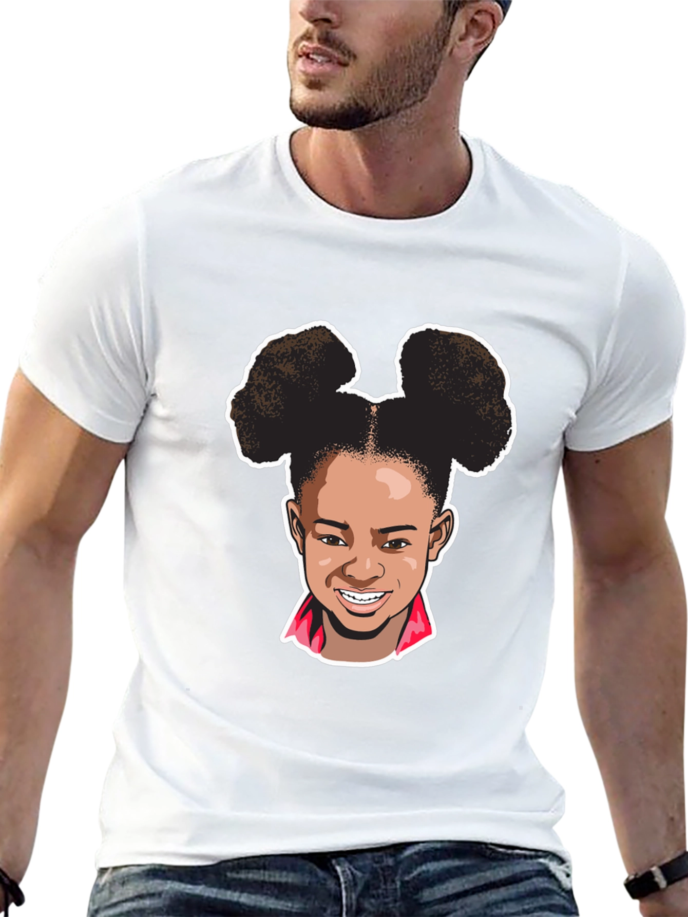 Black Cartoon Girl Graphic Tee - Black Cotton T-Shirt view 13