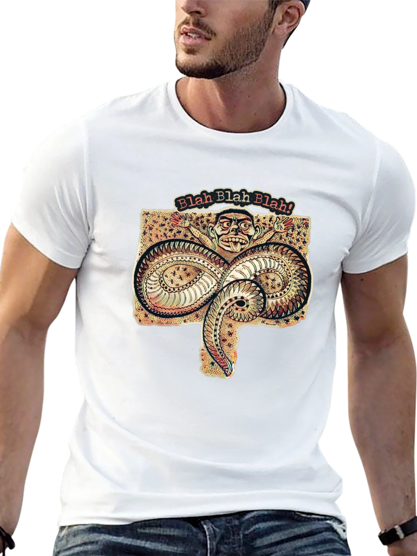 Black Blah Blah Graphic Tee - Unique Serpent Design view 13