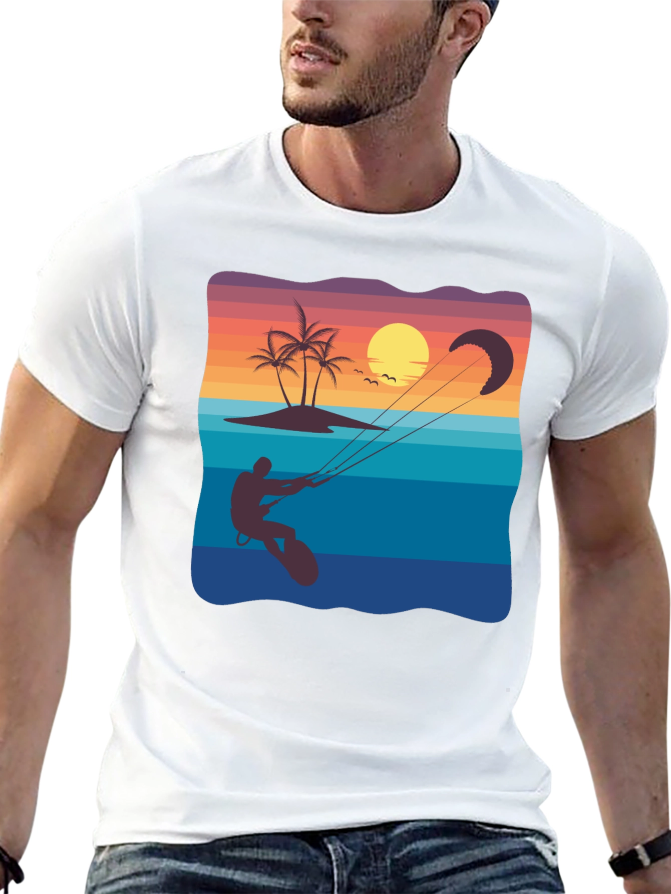 Black Sunset Kitesurfing Graphic Tee - Black Cotton Blend view 13