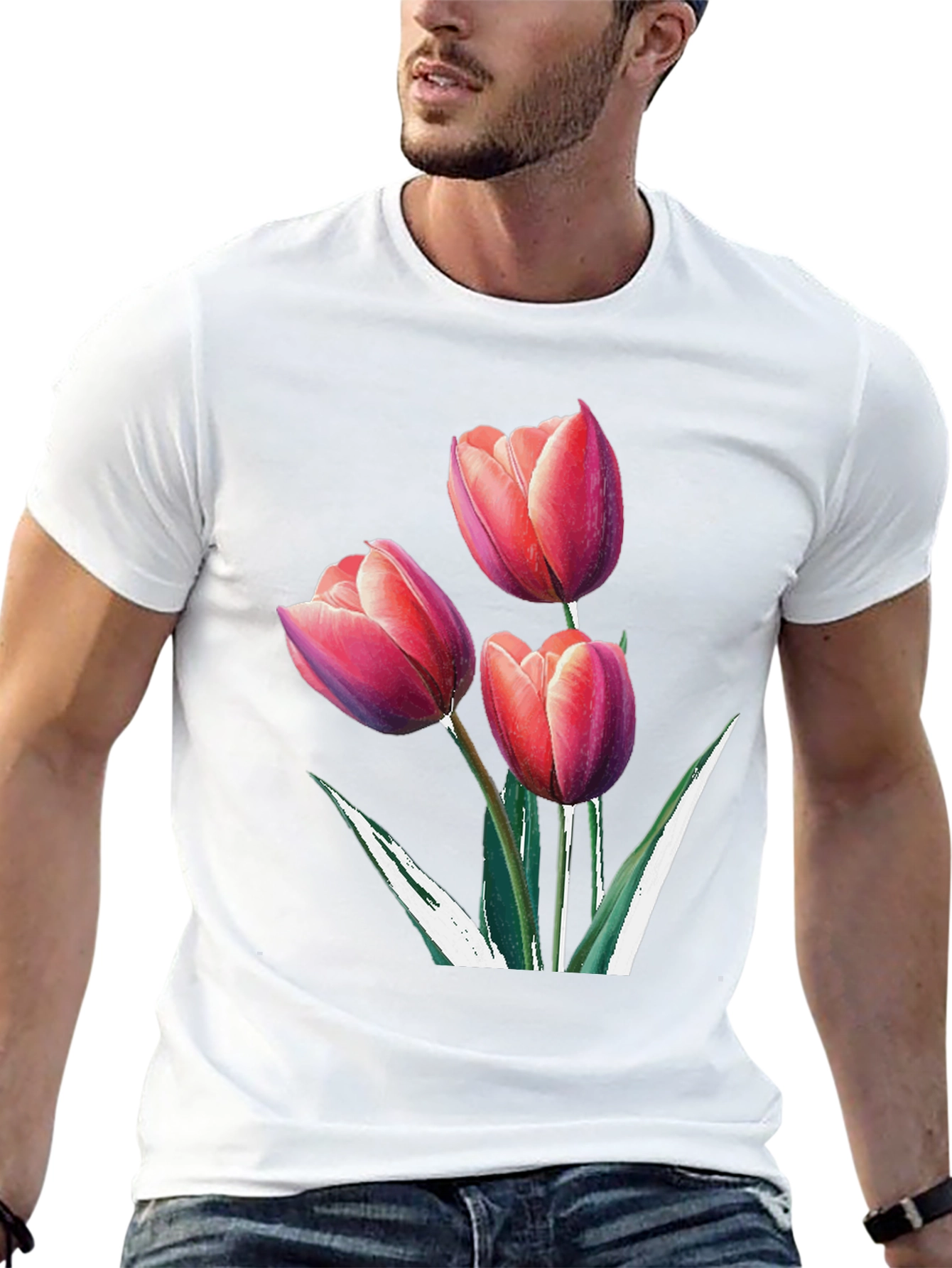 Black Floral Tulip Graphic Black Tee view 13