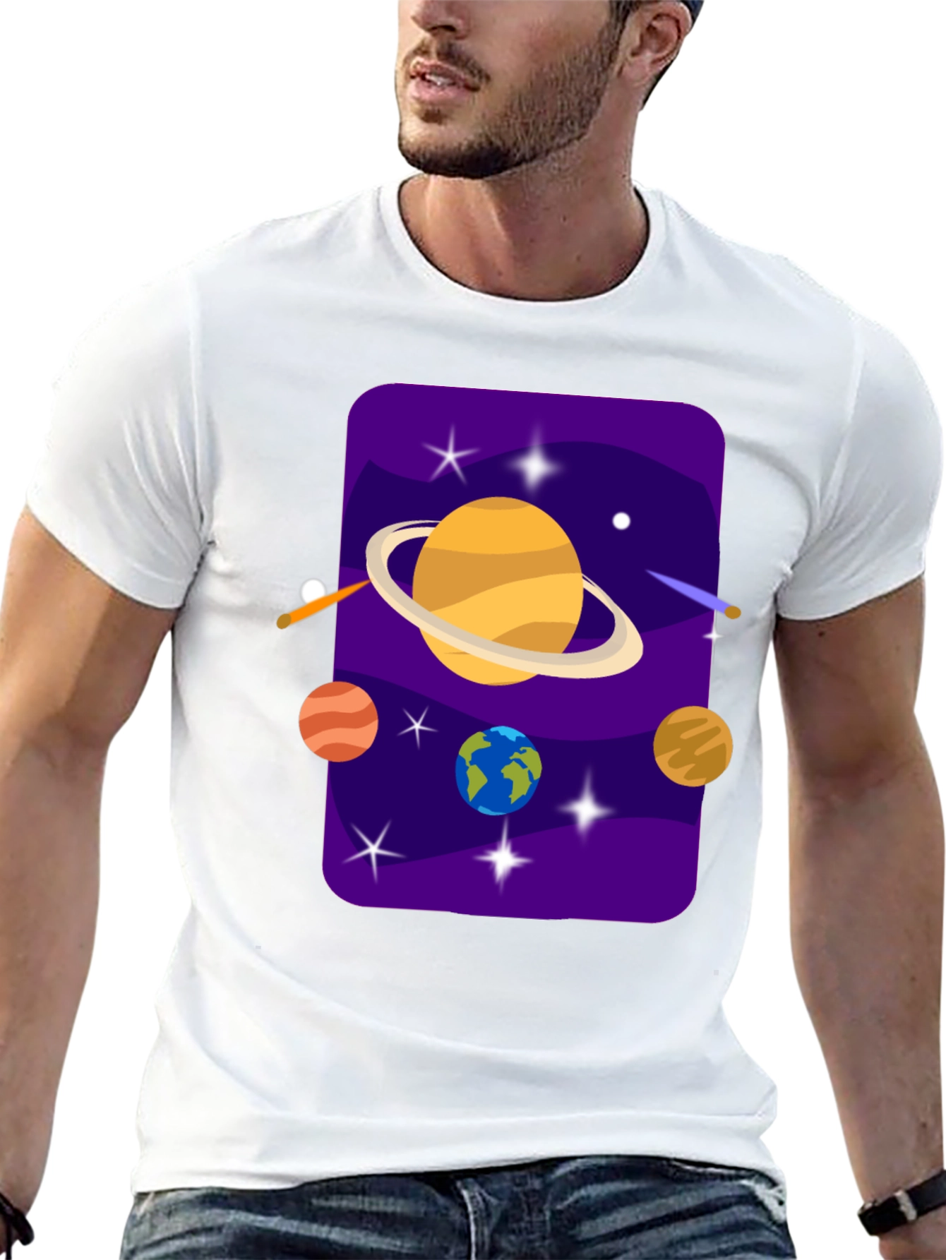 Black Space Galaxy T-Shirt - Planets and Stars Design view 13
