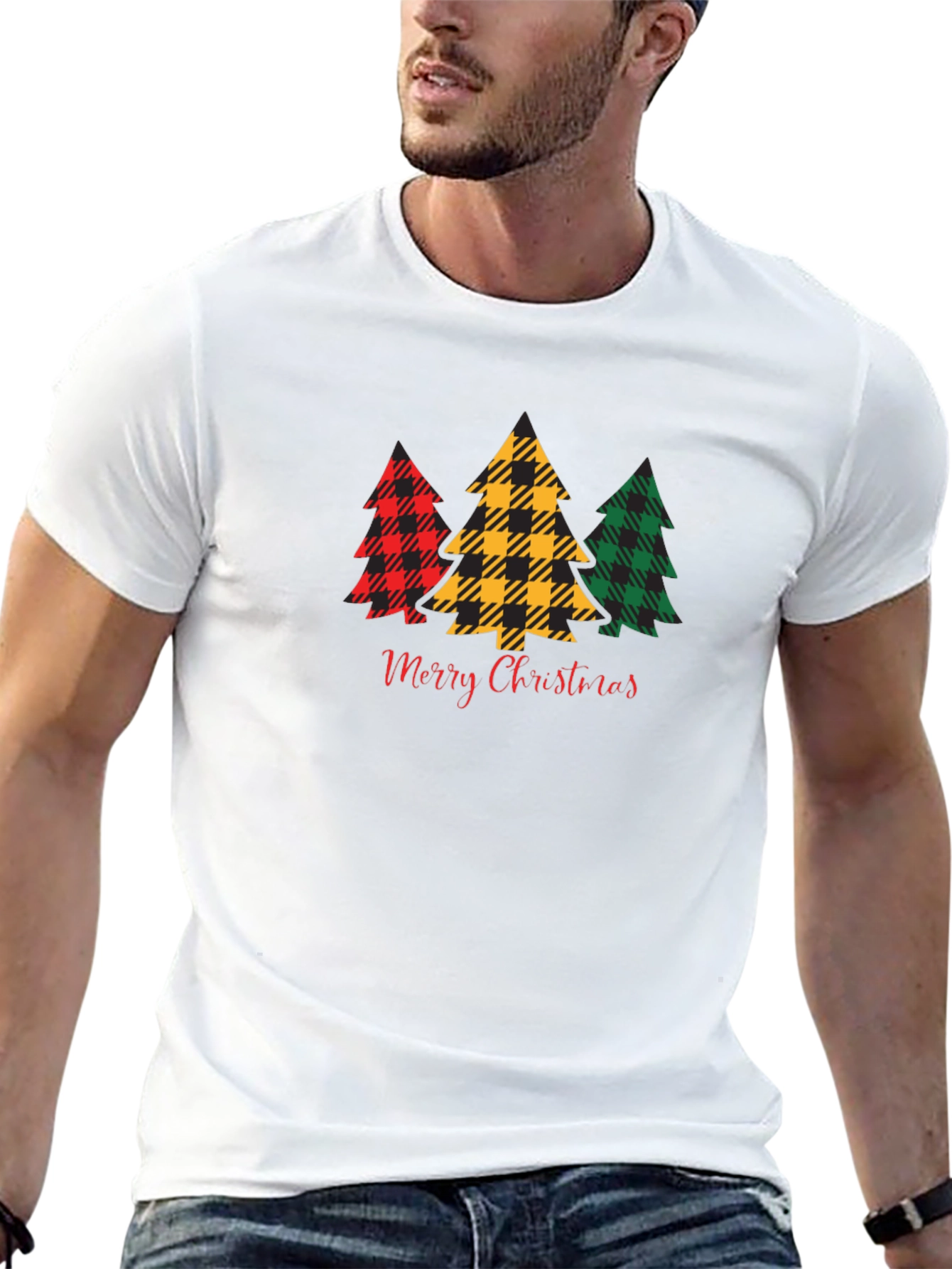 Black Plaid Christmas Tree Graphic Tee view 13