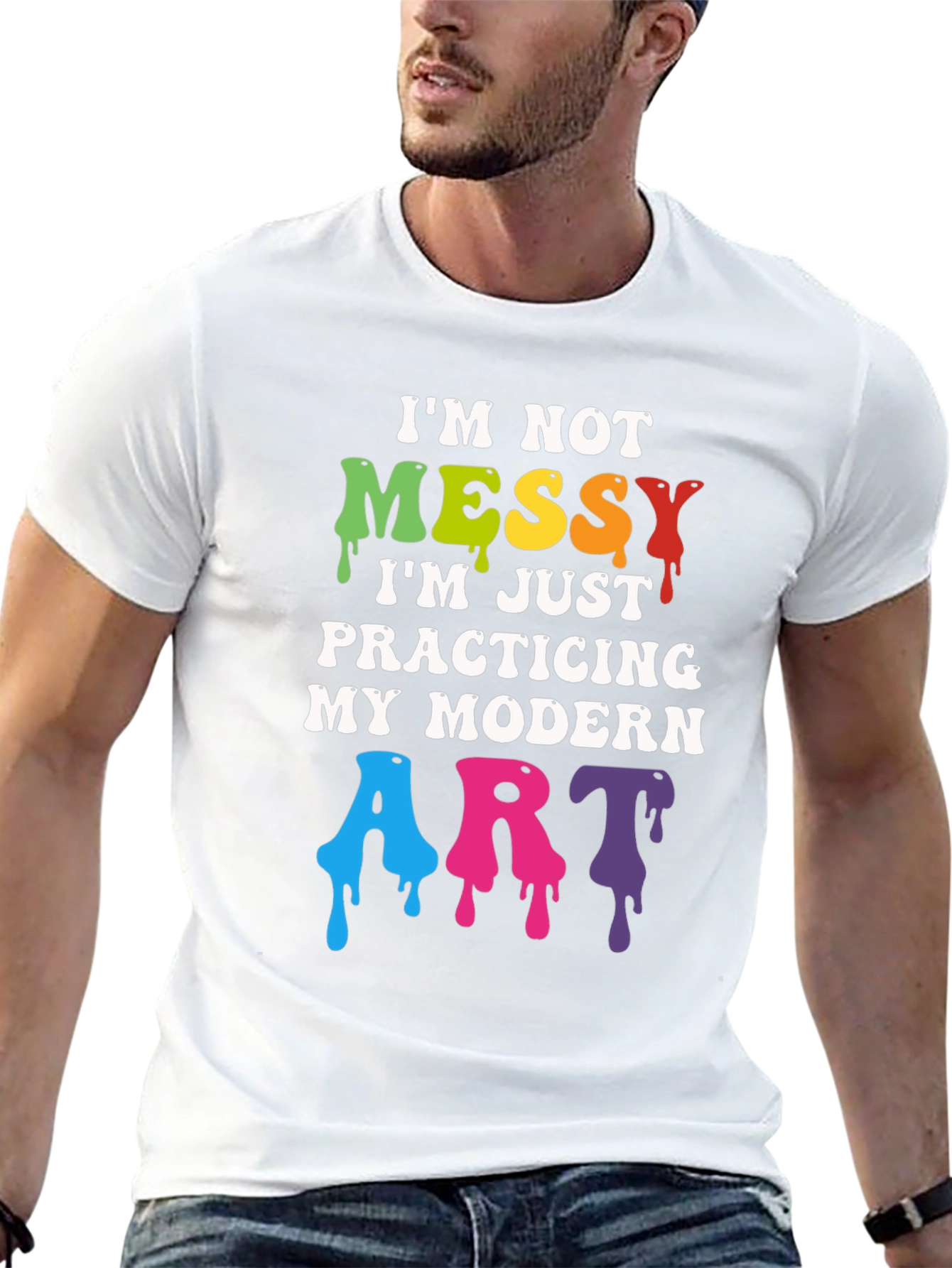 Black I'm Not Messy Modern Art T-Shirt view 13