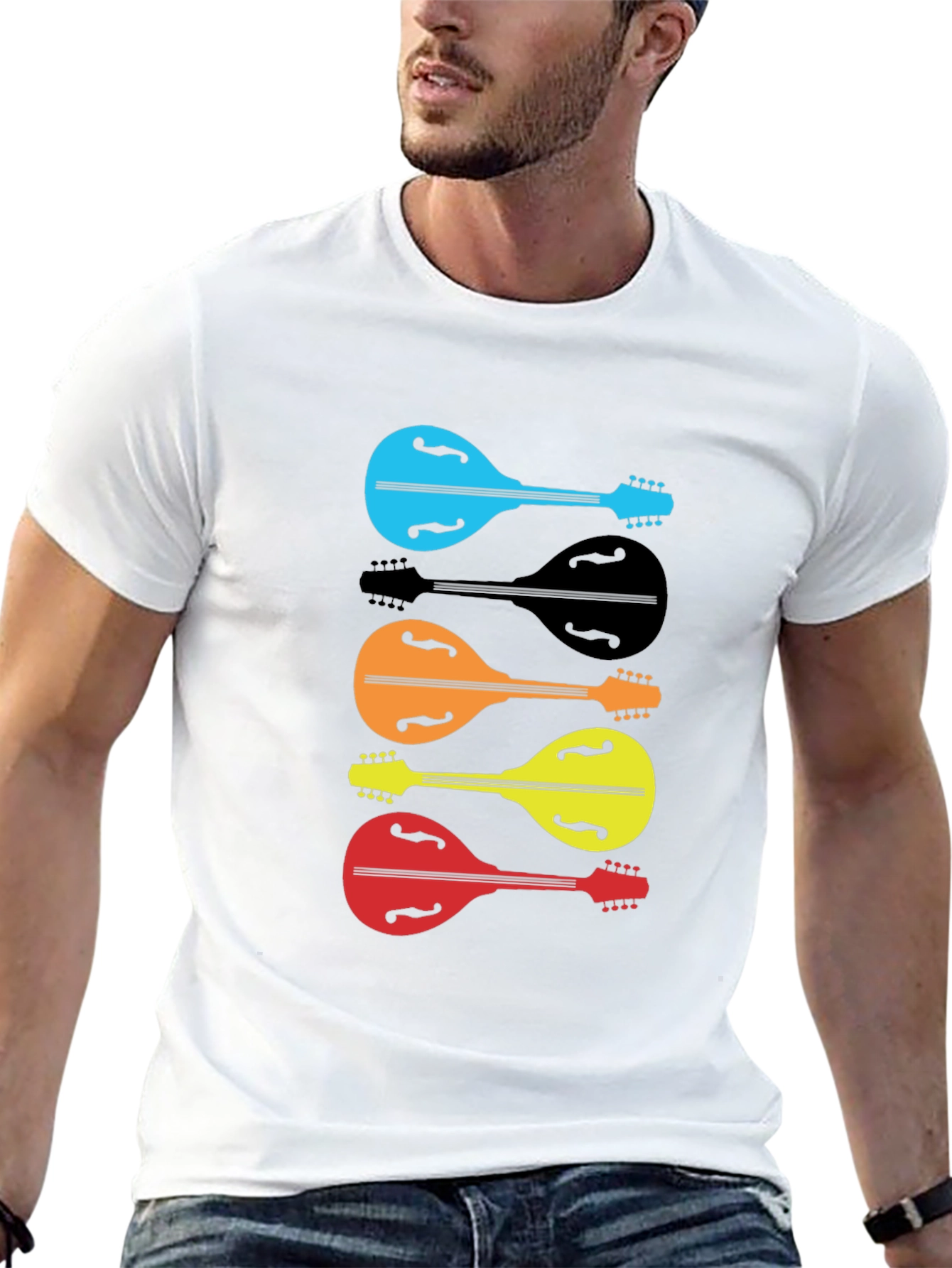 Black Colorful Mandolin Graphic T-Shirt view 13