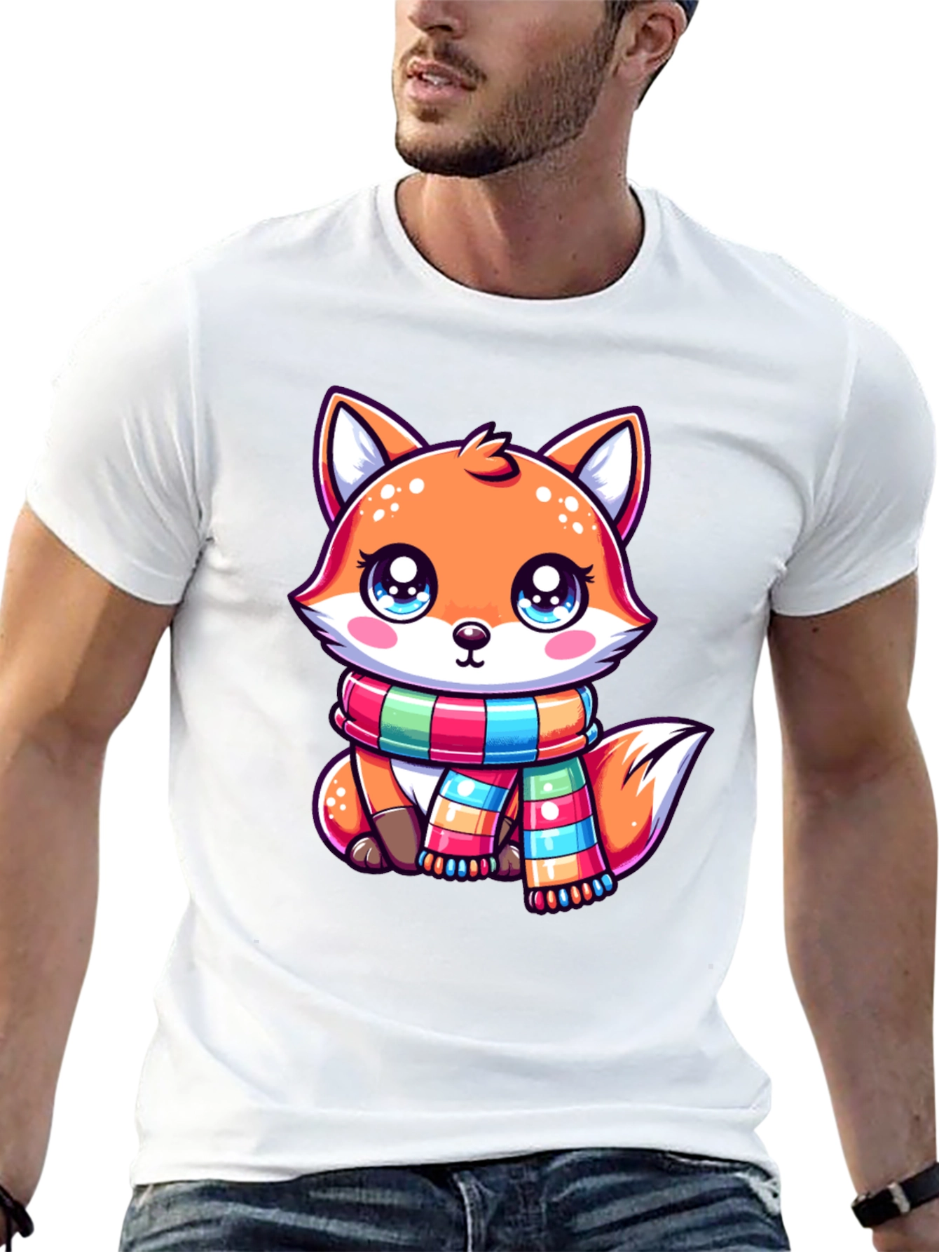 Black Cute Fox Scarf Graphic Tee view 13