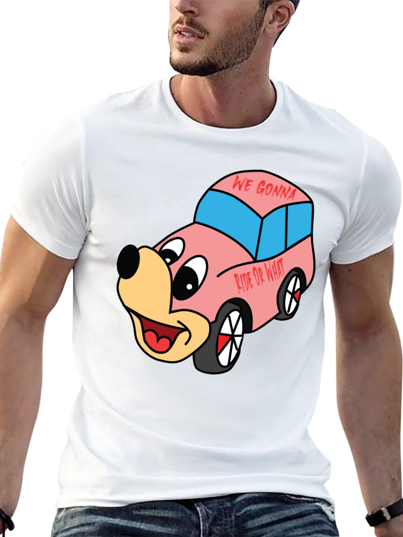 Black Cartoon Character Car Graphic T-Shirt view 13