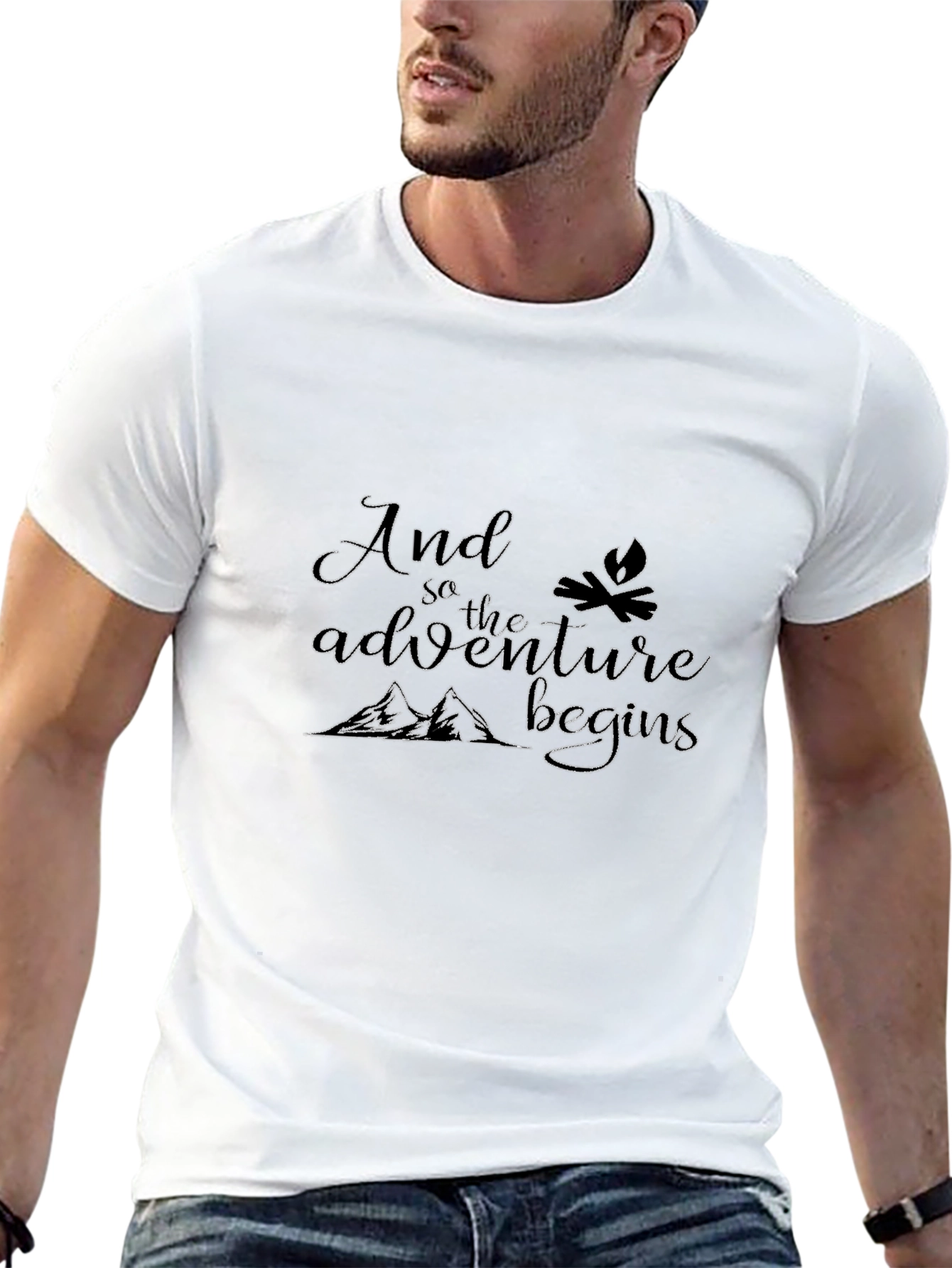 Black Adventure Begins Graphic Tee - Black Cotton T-Shirt view 13
