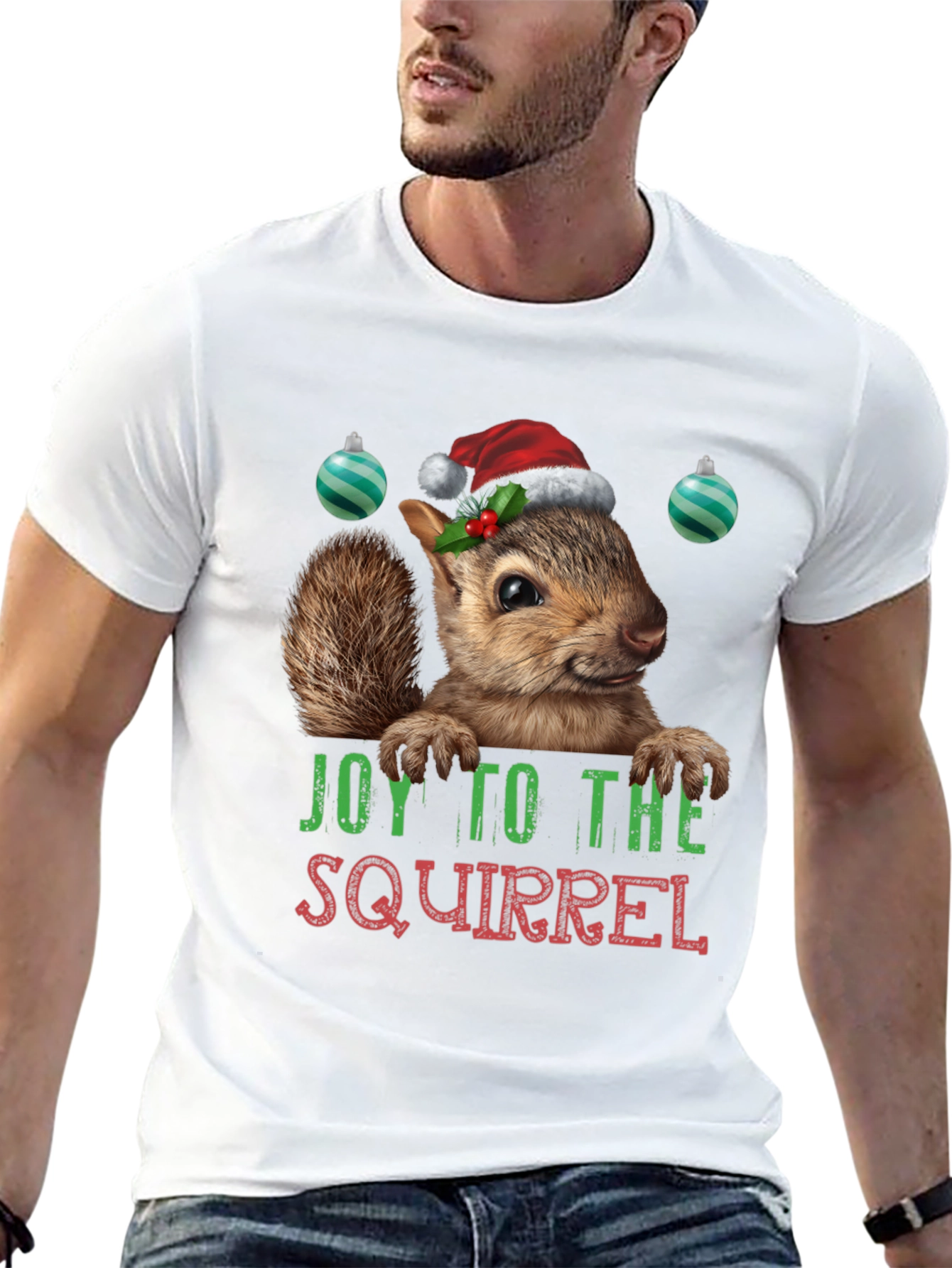 Black Festive Squirrel Graphic Tee - Holiday Joy T-Shirt view 13