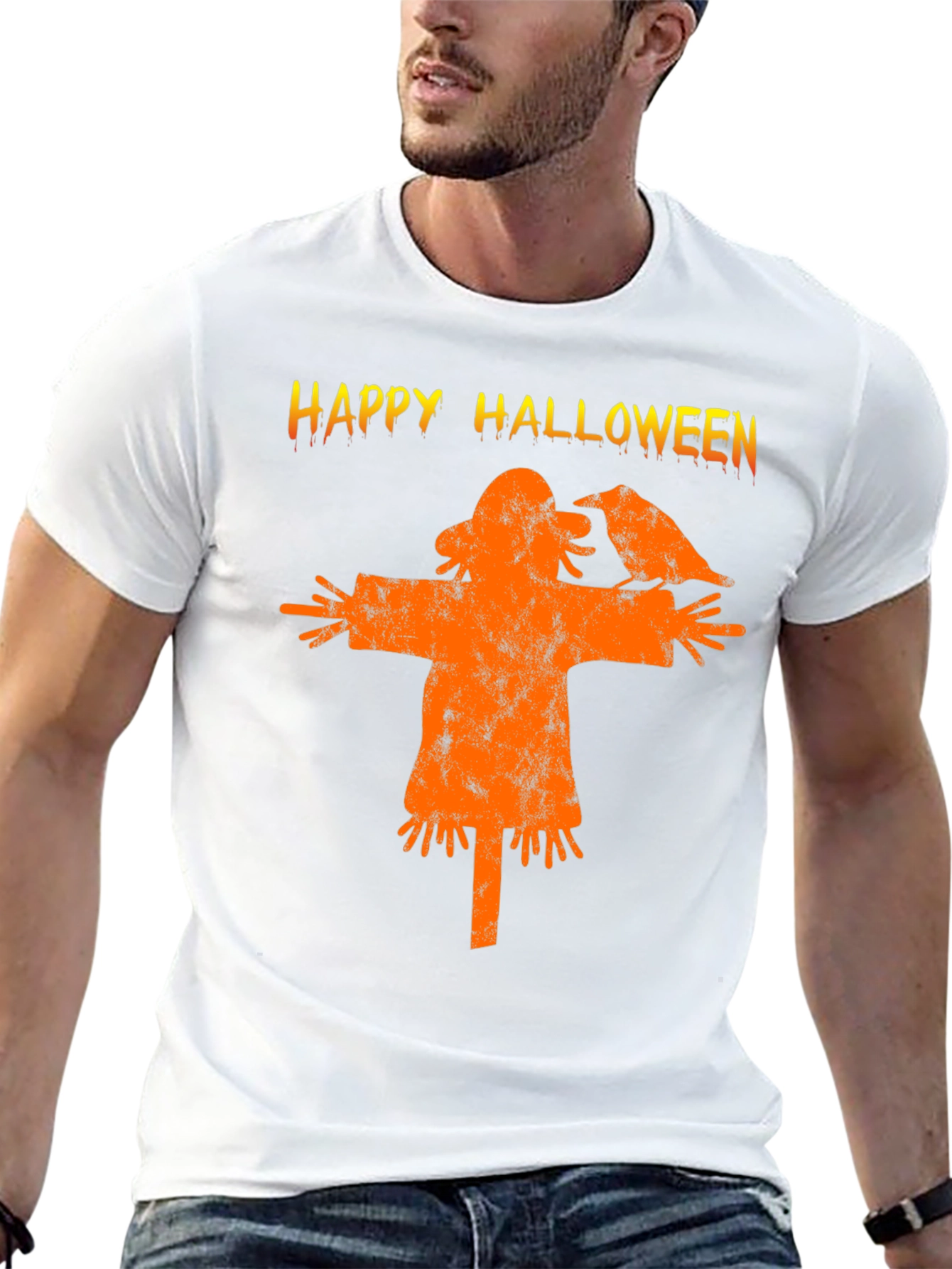 Black Happy Halloween Scarecrow T-Shirt view 13