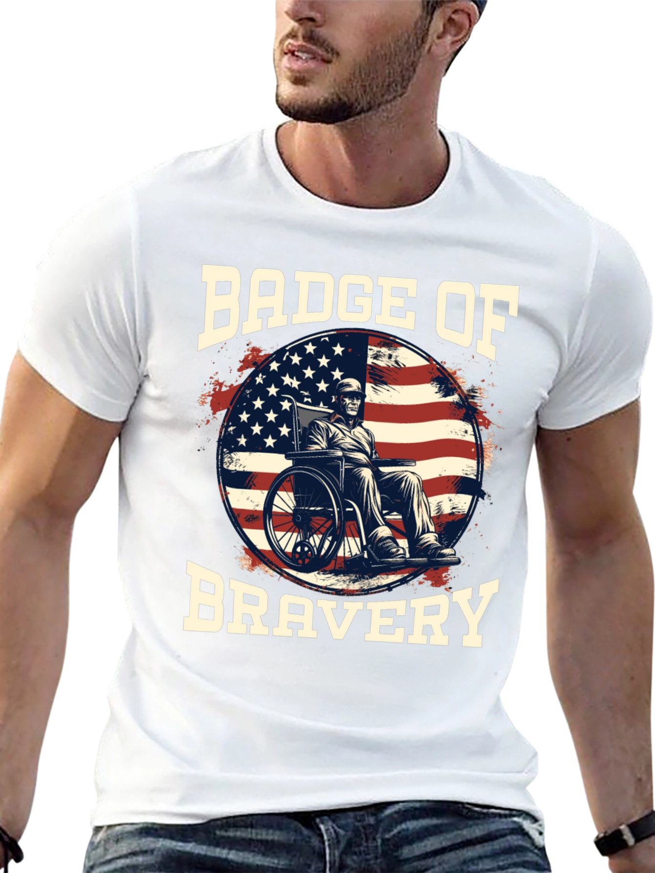 Black Badge of Bravery T-Shirt - Patriotic Veteran Design view 13