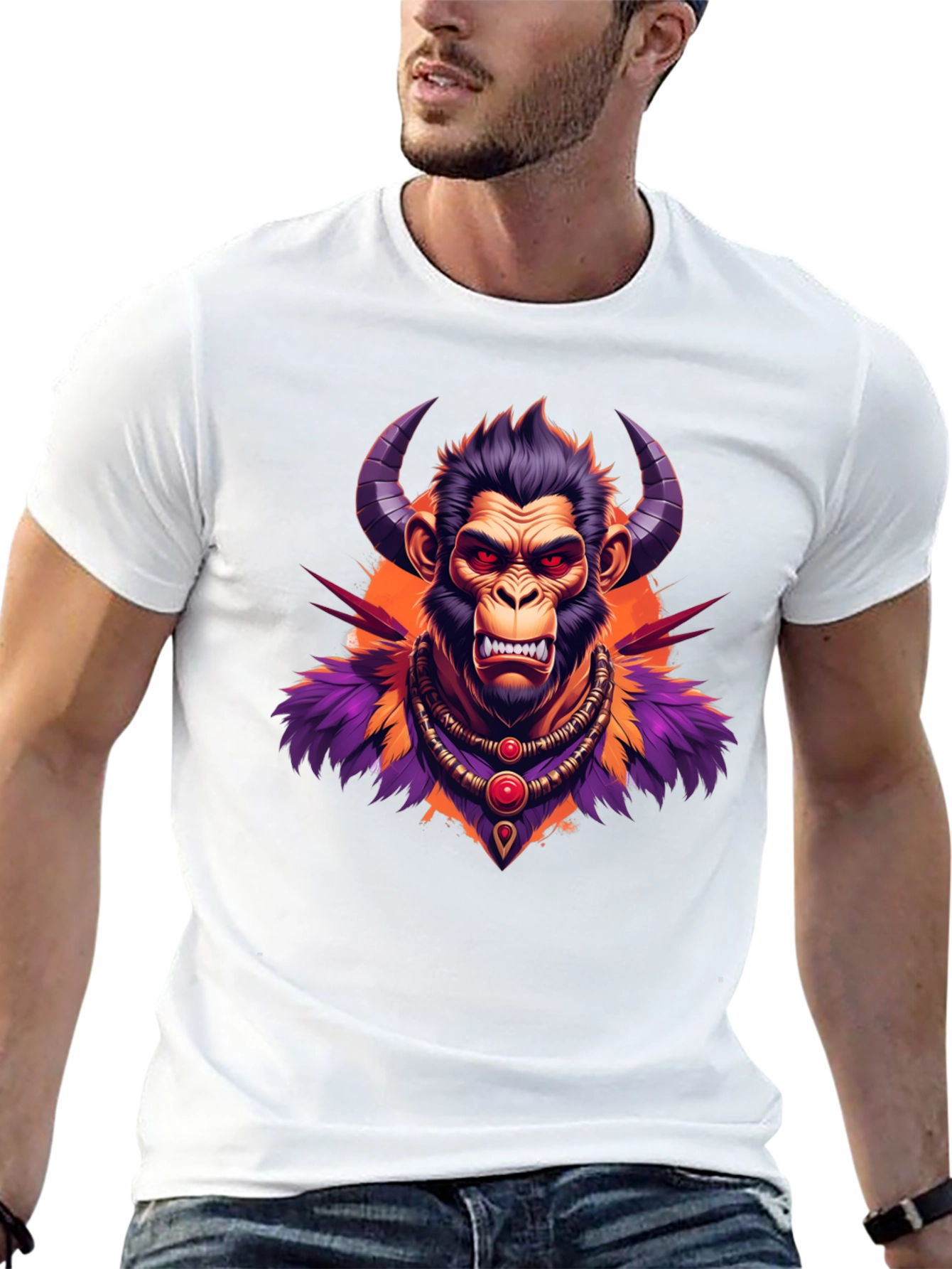 Black Horned Monkey Graphic Tee - Unique Ape Design view 13